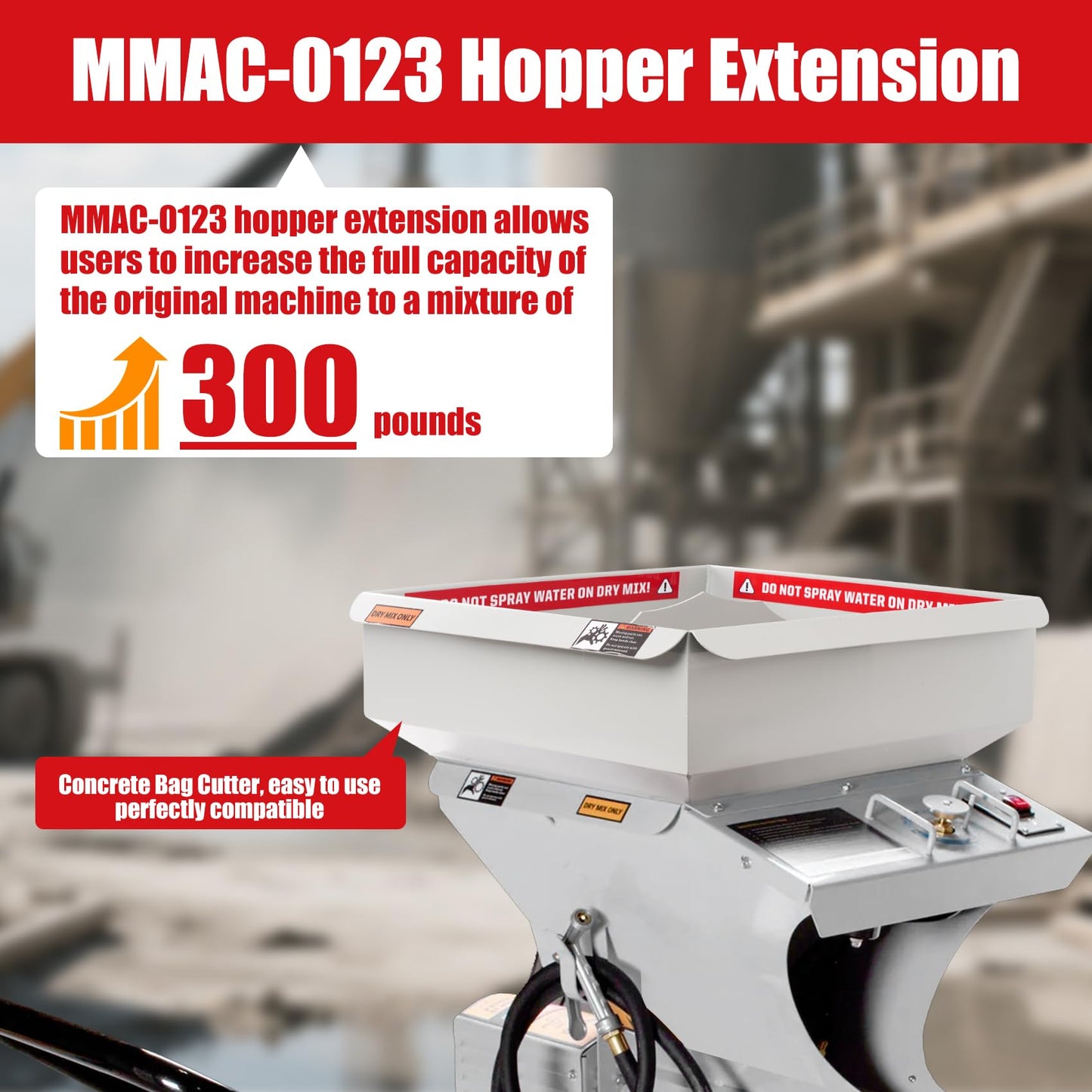 MMAC-0123 Hopper Extension, compatible with MUD MIXER MMXR-3221, Increases Your Mixer From 120 Pounds to 300 Pounds, Improving Your Work Efficiency