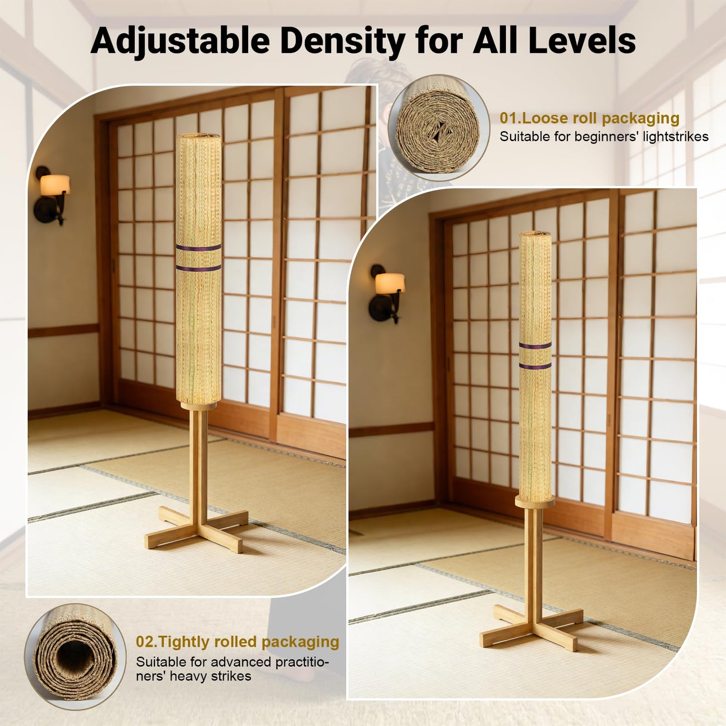 Tatami Mat for Sword Cutting, 20-Pack Authentic Igusa Tatami, 34x71 Inch Unrolled & Hand-Roll Modifiable for Tameshigiri, Iaido, Kenjutsu Training