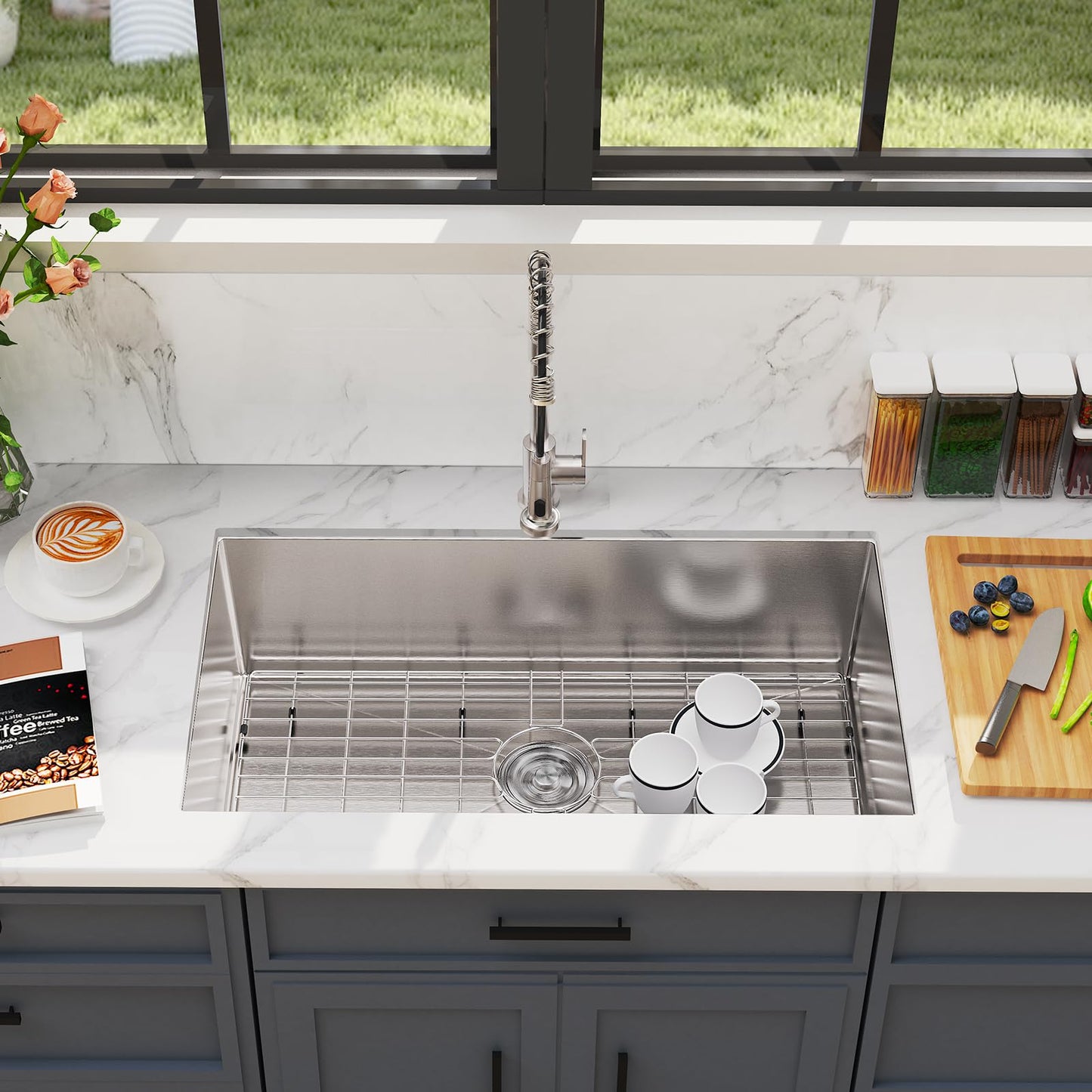 MAYESAR 30 Inch Undermount Kitchen Sink - 30 x 18 Stainless Steel Kitchen Sinks 16 Gauge Single Bowl 9" Deep Handmade Sink with Brushed Finish, Round Corner