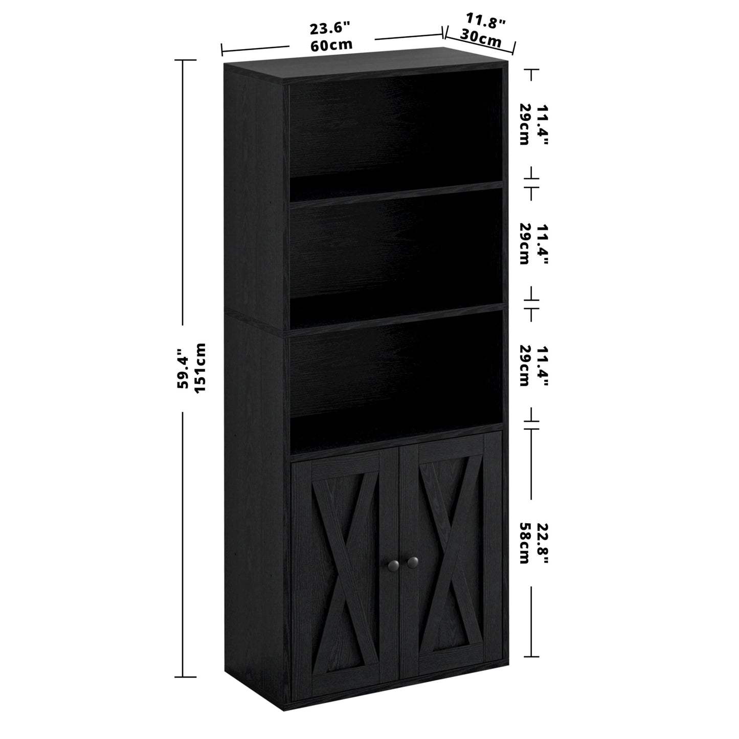 IRONCK Industrial Bookshelves and Bookcases with Doors 11.8 in Depth Floor Standing 5 Shelf Display Storage Shelves Bookcase Home Decor Furniture for Home, Office, Living Room, Bedroom