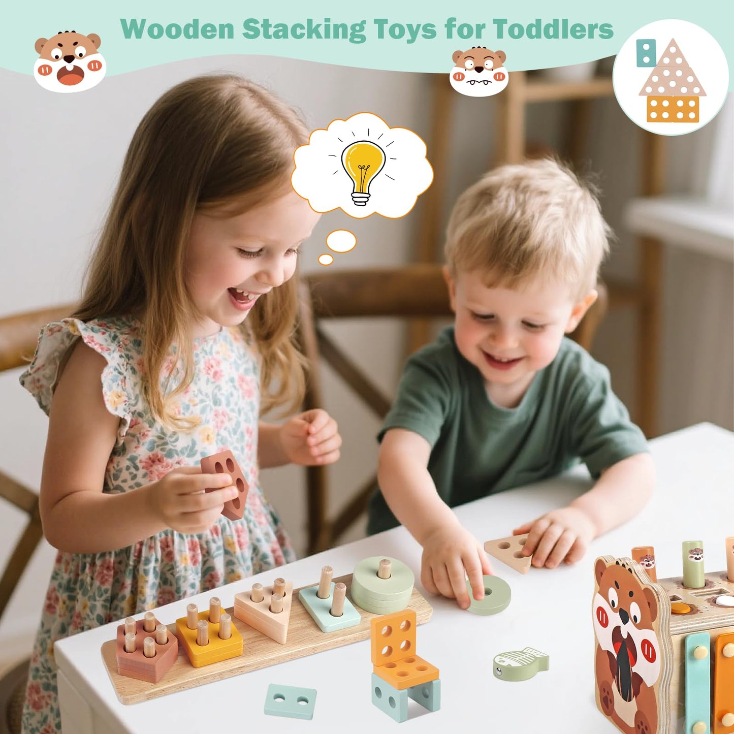 Weilim Montessori Toys for 1 Year Old, Wooden Car Ramp & Hammering Pounding Xylophone Toy for Toddlers 1-3, Shape Sorter Stacking Blocks, Educational Fine Motor Activity Toys Gift for Baby Boy Girl