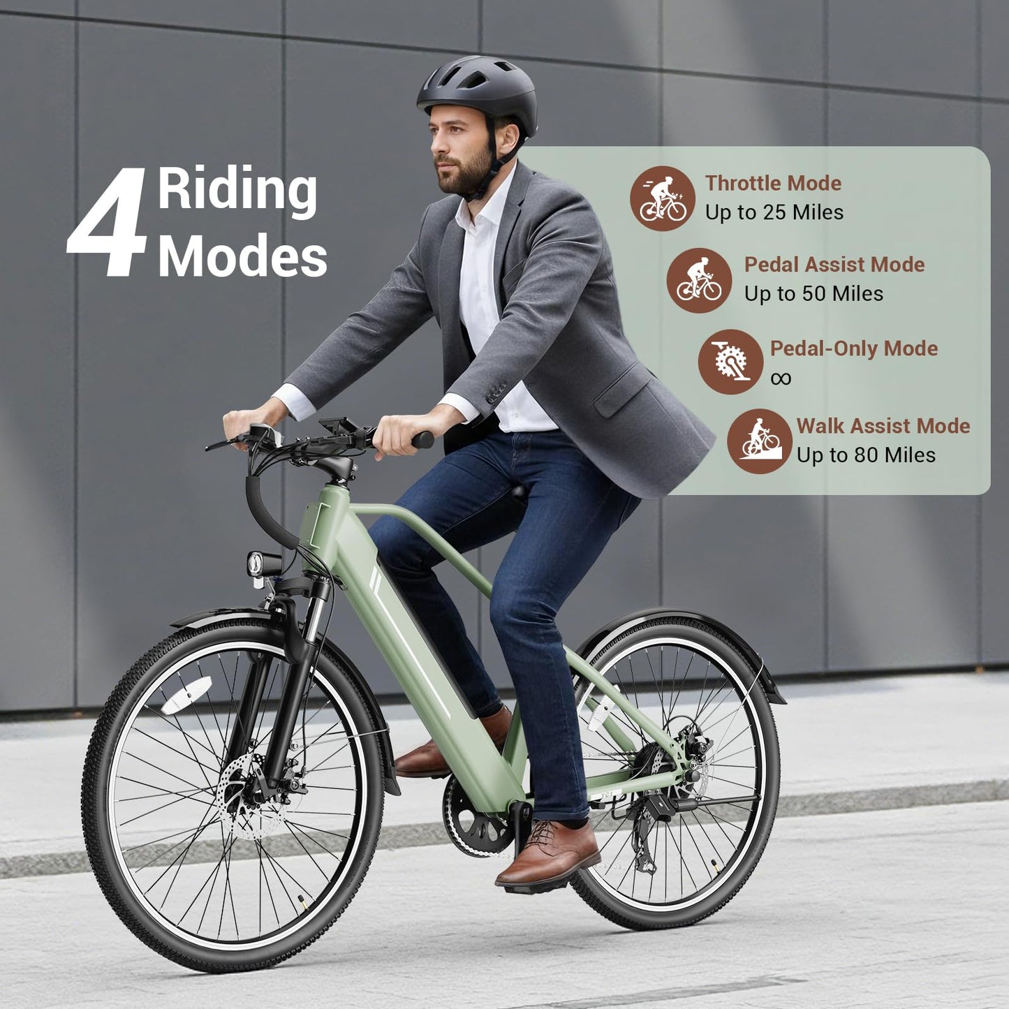 Electric Bike for Adults, Ebike 1000W Peak Motor, 25MPH Commuter Ebike, Up to 40 Miles Range, 26" Electric Bicycle for Adults with 375WH Removable Battery, All-Terrain E-Bike for Leisure(Green)