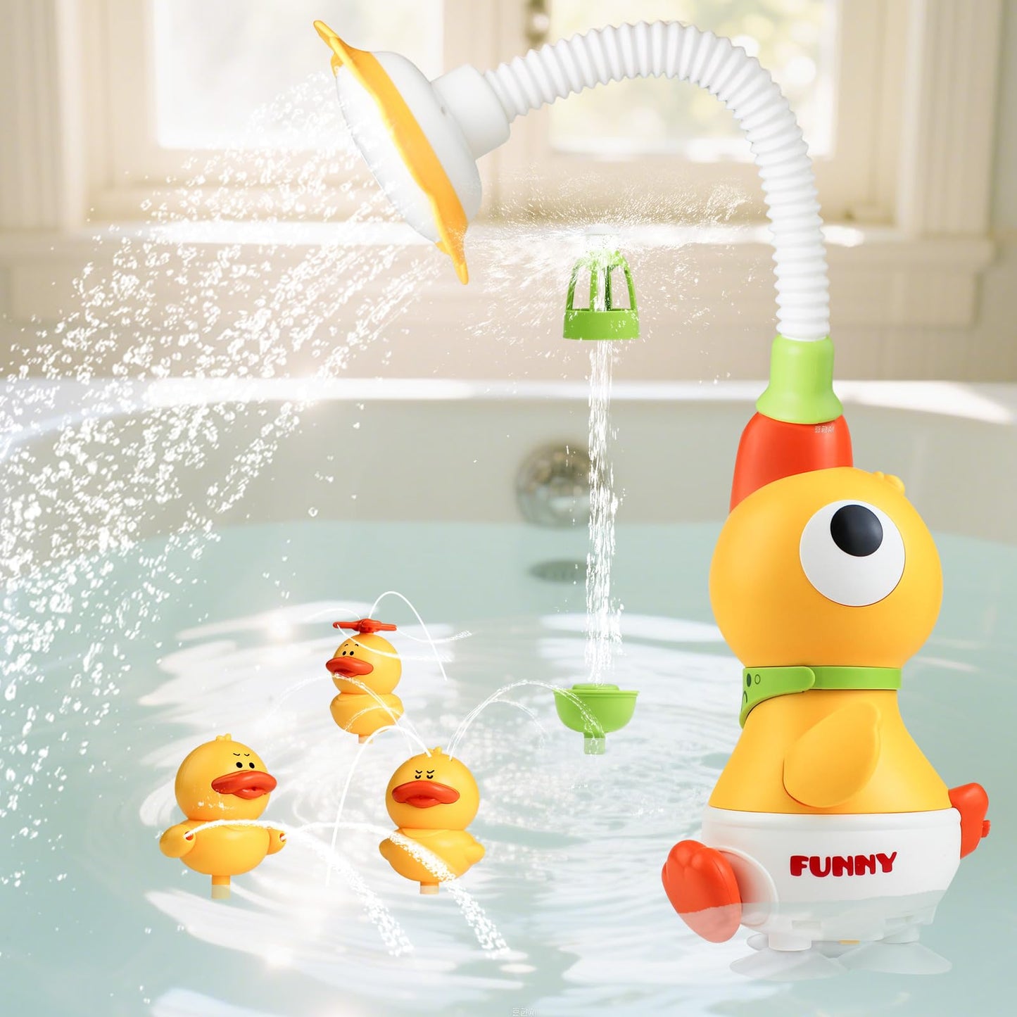XYUYTOEI Baby Bath Sprayer Toy for Toddlers-Adjustable Water Flow Rinser with 3 Squirting Ducks & Bathtub Shower Head,Fun Bath Time Gift for 1 2 3 Year Old Kids, Babies & Newborns