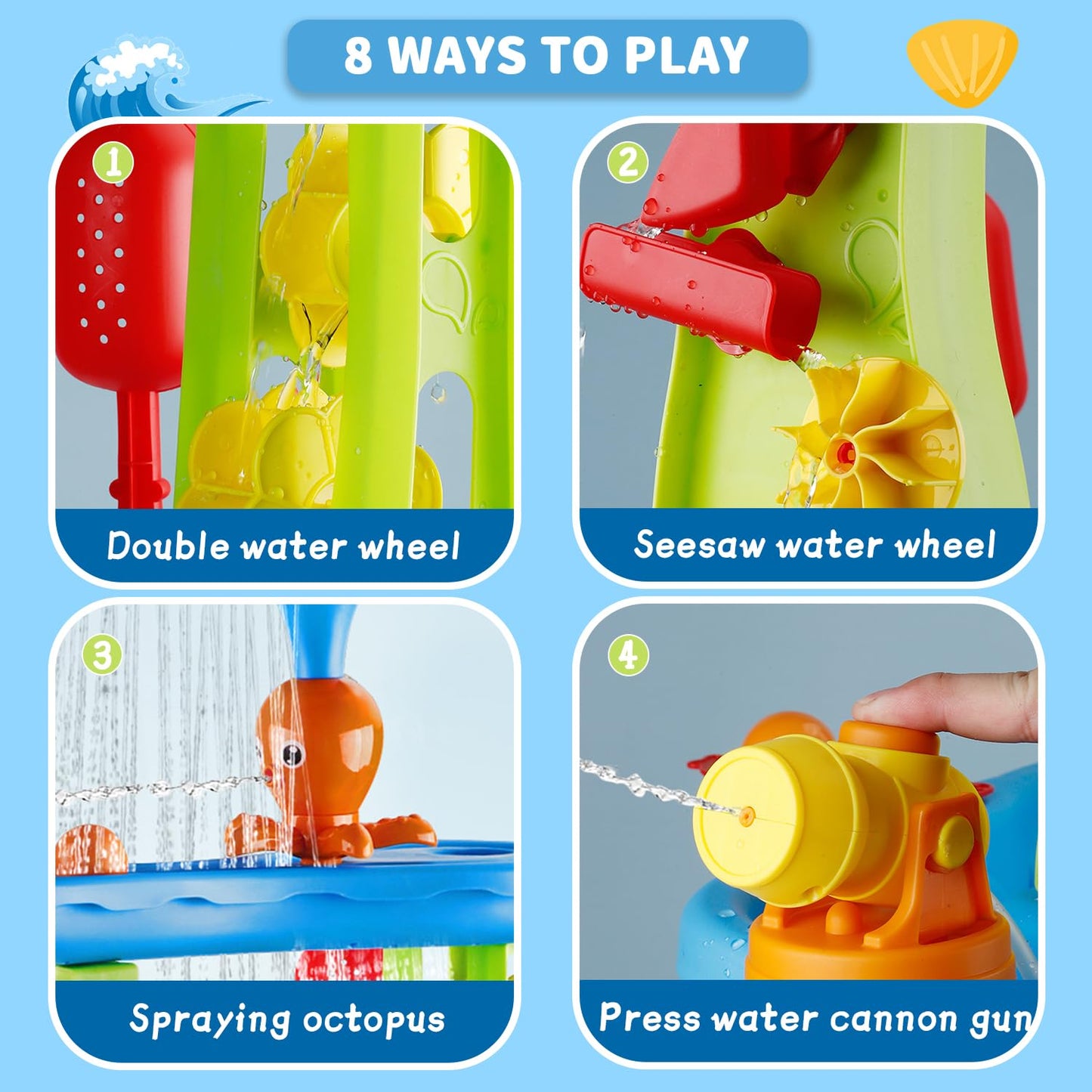 Vahlbeste Water Table for Toddlers 1-3, Kids Water Table, 3-Tier Water Tables for Toddlers 3-5 Features Swimming Dolphins & Crabs, Rain Showers Splash Pond, Activity Sensory Play Table for Boys Girls
