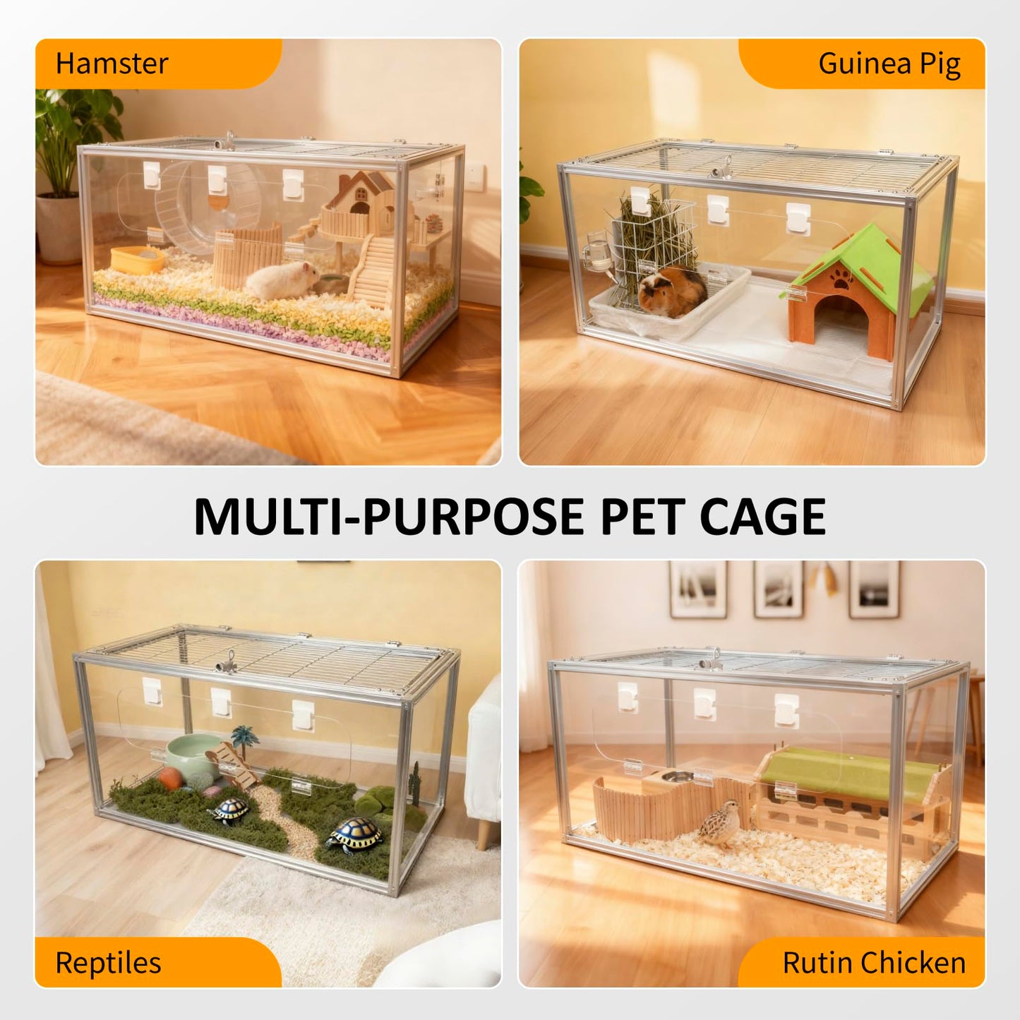 BESNEW Chewproof T Slot 2020 Aluminum Profile Hamster Cage,Large Hamster Cages,Top & Front Openable,Standard Aluminum Profiles for DIY Pet Habitats