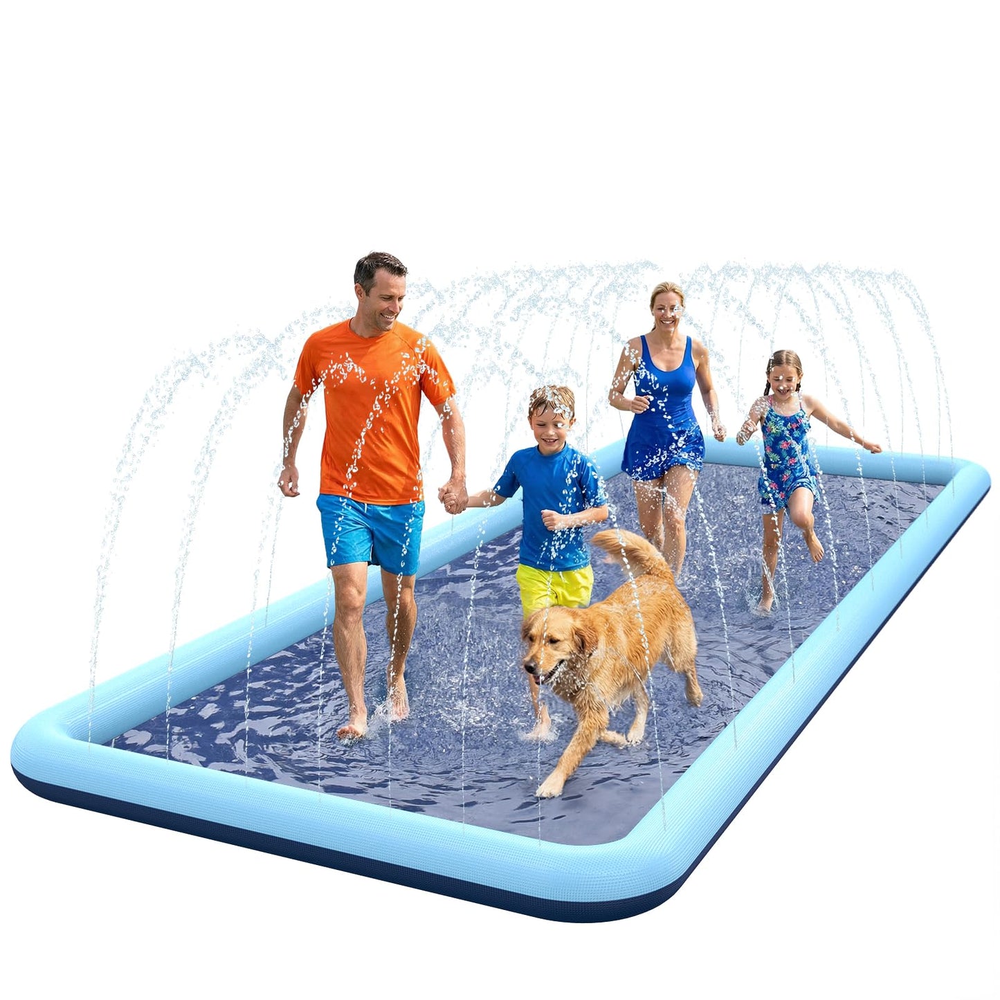 VISTOP Non-Slip Splash Pad for Kids and Dog, Thicken Sprinkler Pool Summer Outdoor Water Toys - Fun Backyard Fountain Play Mat for Baby Girls Boys Children or Pet Dog (116 * 72 inch,Blue&Blue)