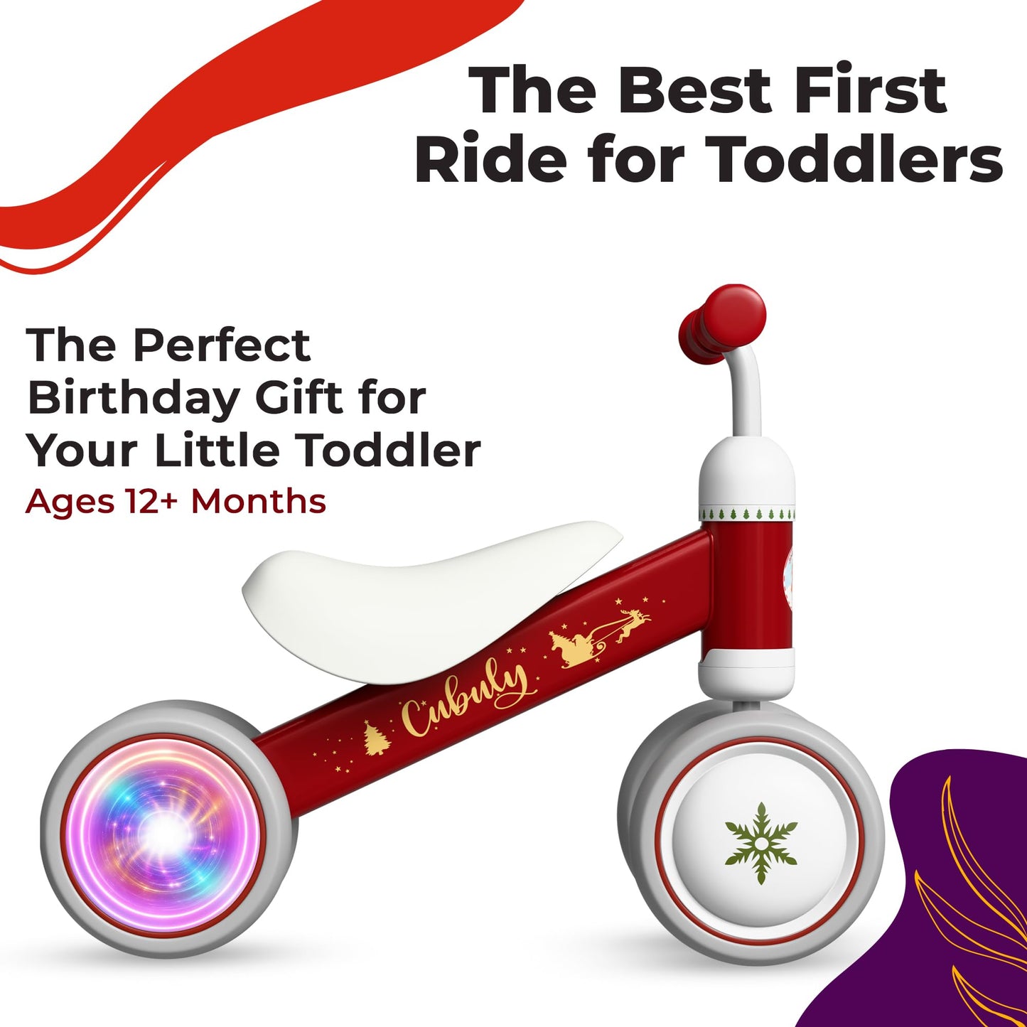 Cubuly Red Baby Balance Bike for 1-3 Year – First Birthday Boy Girl Gifts 12-36 Month Mini Bike|Colorful Lighting Wheels|Ride on Toys |Toddler Balance Bike 1-3 Indoor/Outdoor