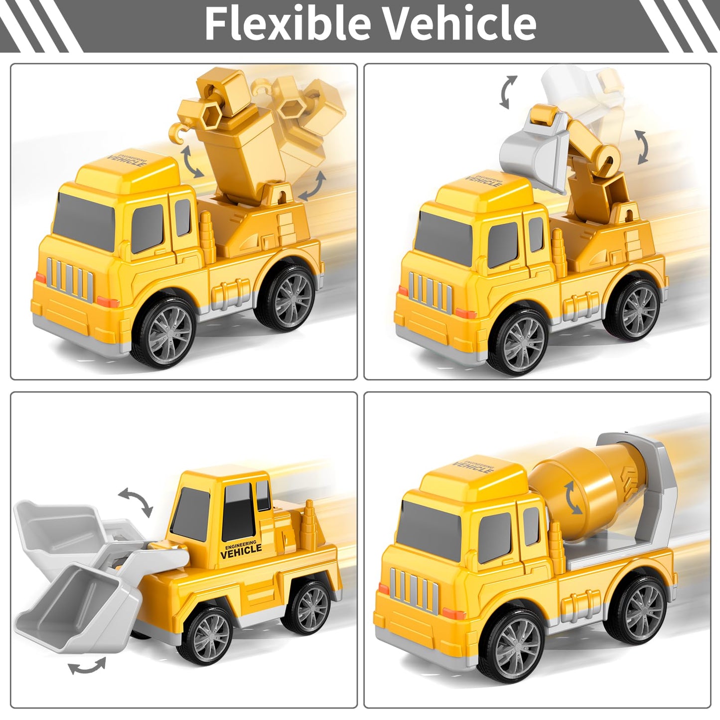 Bennol Construction Truck Toys for Toddler Boy 1 2 3 4 5 Year Old Car Trucks Birthday Gifts Toys for Kids Ages 1-3 3-5 5-in-1 Construction Trcuk with Excavator Crane Mixer Bulldozer