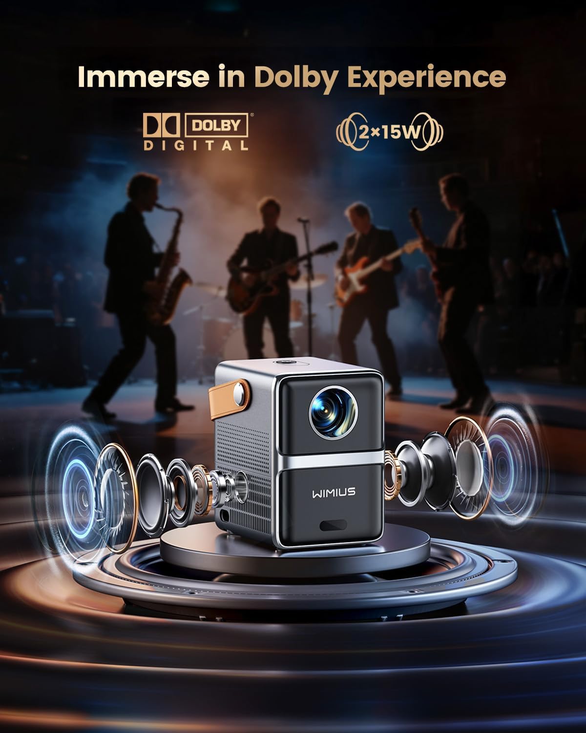 4K Portable Smart Projector with WiFi and Bluetooth [Compatible with Netflix & Dolby Audio], Mini Outdoor Movie Projector with Native 1080P, Auto Keystone & Electric Focus for Home Theater, Bedroom