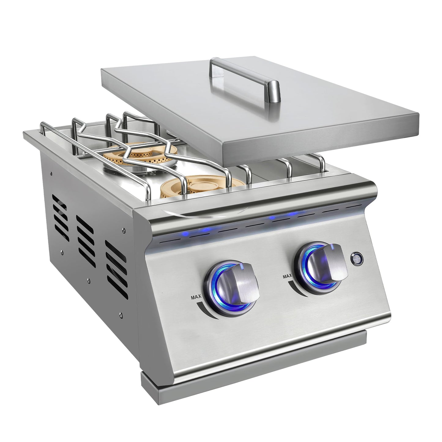 Livory Double Grilling Side Burners for Outdoor Kitchen, 2 * 17,000BTU Nature Gas Burners, Convertible to Liquid Propane, Duty Heavy 304 Stainless Steel, Built-in Side Burner for BBQ Island Grill