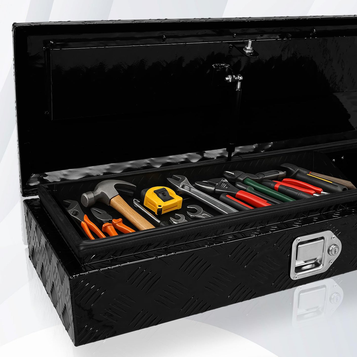 34.5 Inch Aluminum Truck Box, Heavy Duty Truck Bed Tool Box, Waterproof Trailer Toolbox Storage Organizer Chest with Lock and Key for Pickup Bed RV Motorcycle, Black (34.5"X13"X6.5")