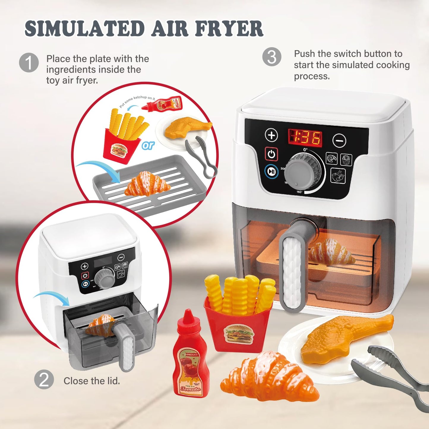 Air fryer Toys,Toy Air Fryer for Kids, Kids Play Kitchen Playset Accessories, Kitchen Accessories Pretend Play Toddler Playset for Girls Boys Birthday Gifts