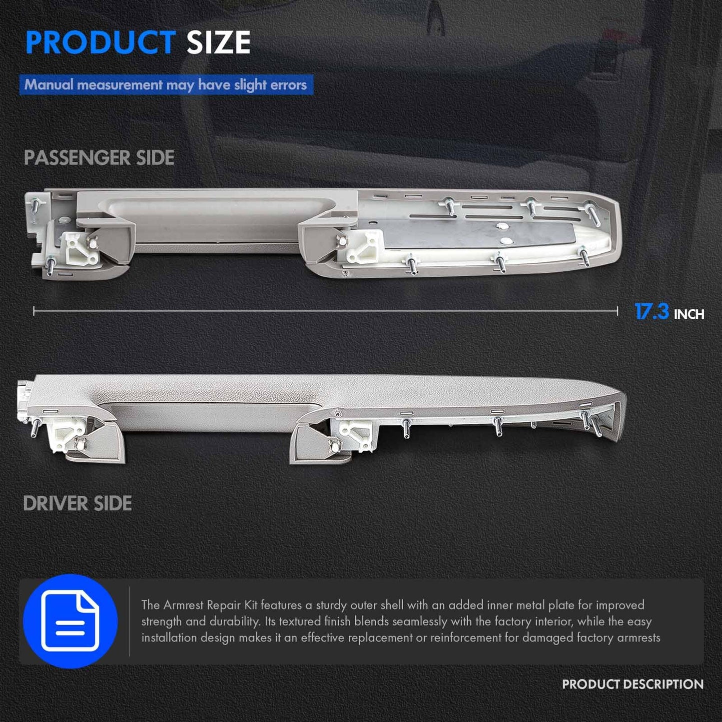 Left Driver & Right Passenger Side Armrest Repair Kit Fit for Chevy Silverado 1500 2500HD 3500HD 2010-2014 For GMC Sierra 1500 2500 HD 3500 HD 2010-2014 Door Panel with Release Handle Below Armrest