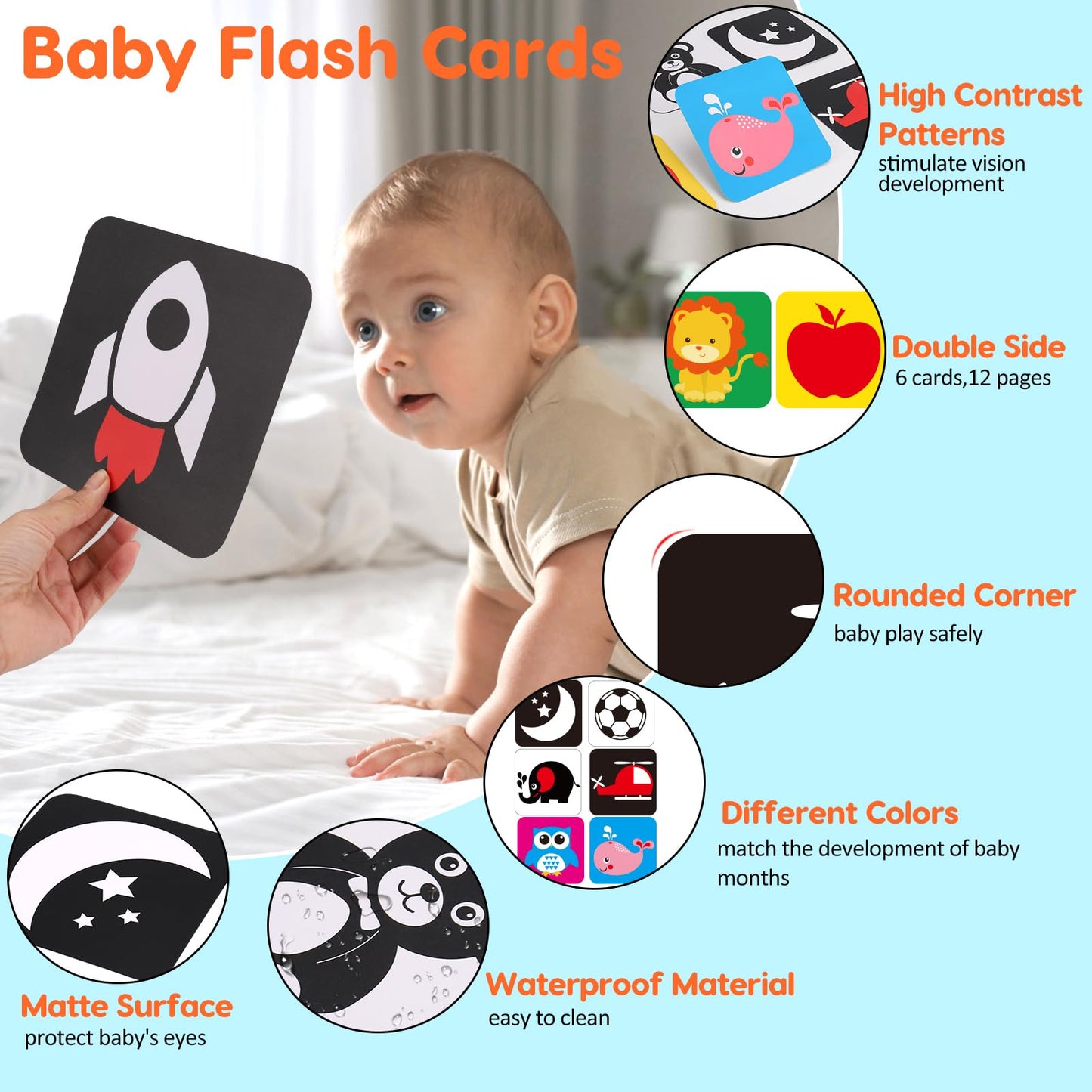 Black and White High Contrast Baby Books Flash Cards Tummy Time Mirror Toys Newborn Toys 0 6 Months Brain Development Infant Stimulating Sensory Toy 0-3 3-6 2 4 5 Months Old Baby Shower Easter Gifts