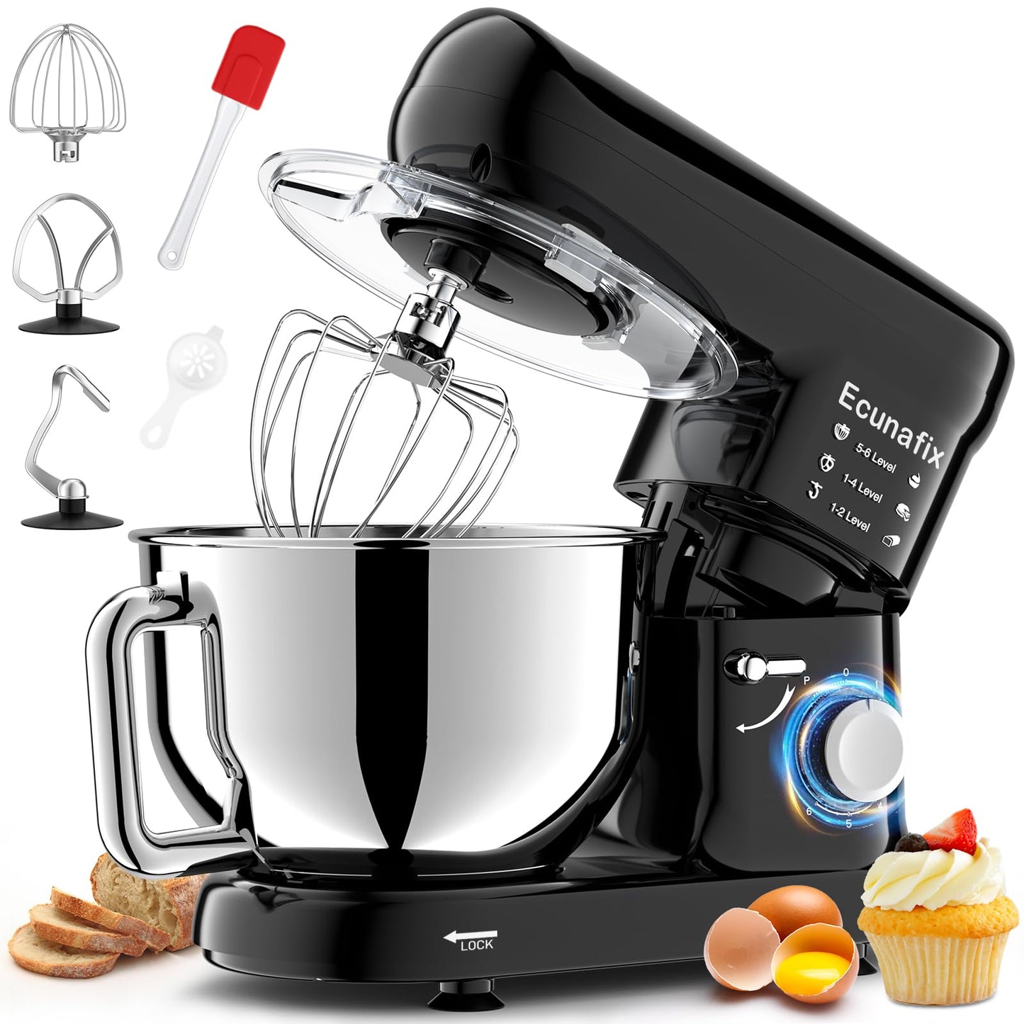 Kitchen Stand Mixer, 6.5Qt Household Stand Mixers, 660W 6+P Speed Tilt-Head Electric Dough Mixer, Food Mixers for Daily Use with Dough Hooks, Whisk, Beater