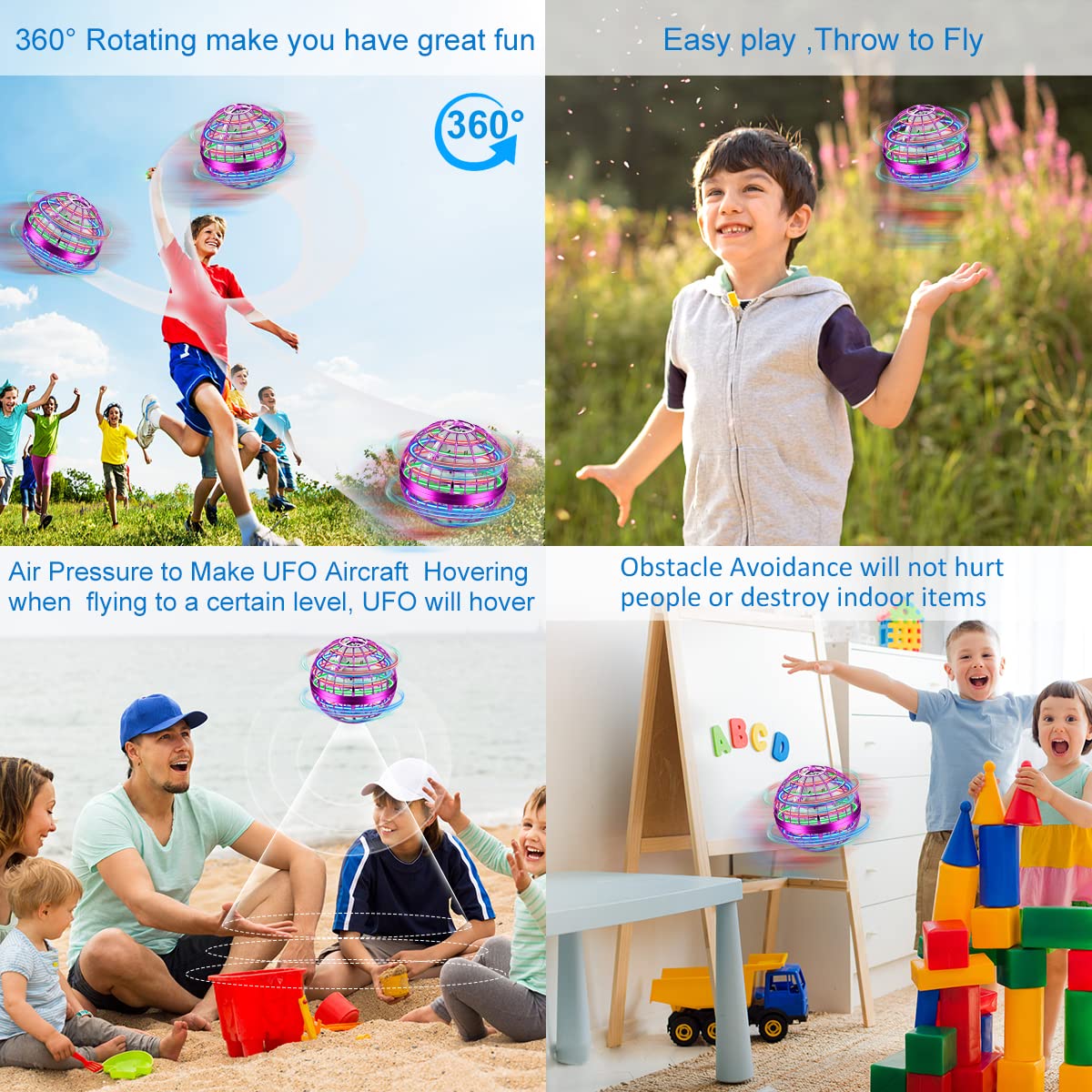 Junywell 2026 Flying Orb Ball Toy, Hover Ball Fly Fidget Spinner, Cool Toys Gifts for 6 7 8 9 10 11 12+ Years Old boy Girls Teens, Hand Mini Drone Cosmic Globe, Indoor Outdoor Toys Purple