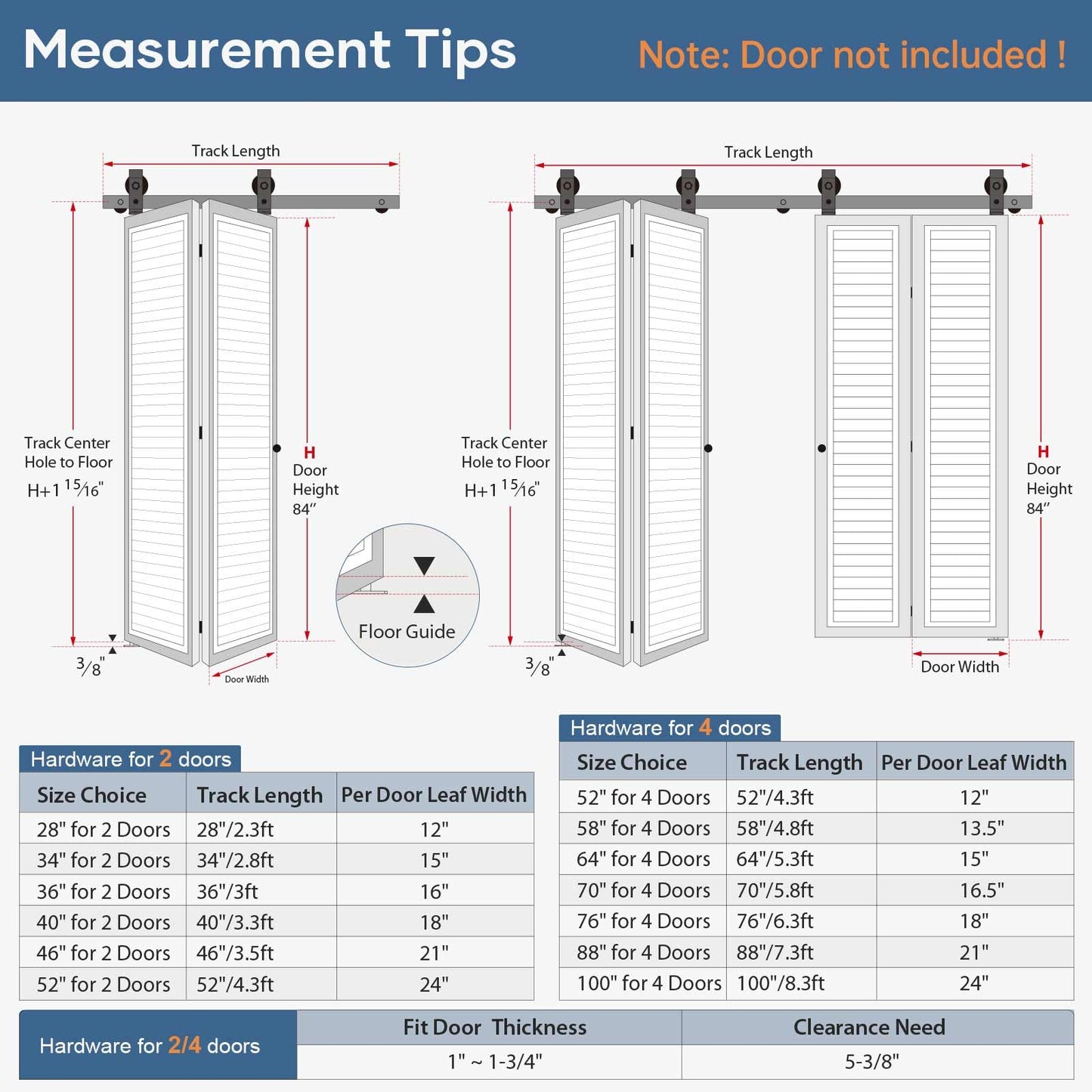 EaseLife 100" Bifold Sliding Barn Door Hardware Track Kit for 4 Closet Door,Top Mount Roller,Slide Smoothly Quietly,Easy Install,Black,Fit for Four 24" Wide Bi-Folding Door (Hardware Only)
