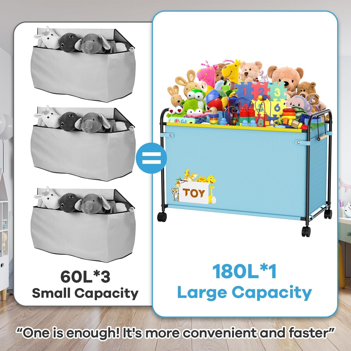 AIJIAMEIER 180L Kids Extra Large Toy Box with Wheels for Boys Girls, 31.5" x 15.7" x 23.2" Big Toy Chest with Handle, Toy Storage Organizer for Living Room Area, Stuffed Animals, Clothes(Blue, 1PC)