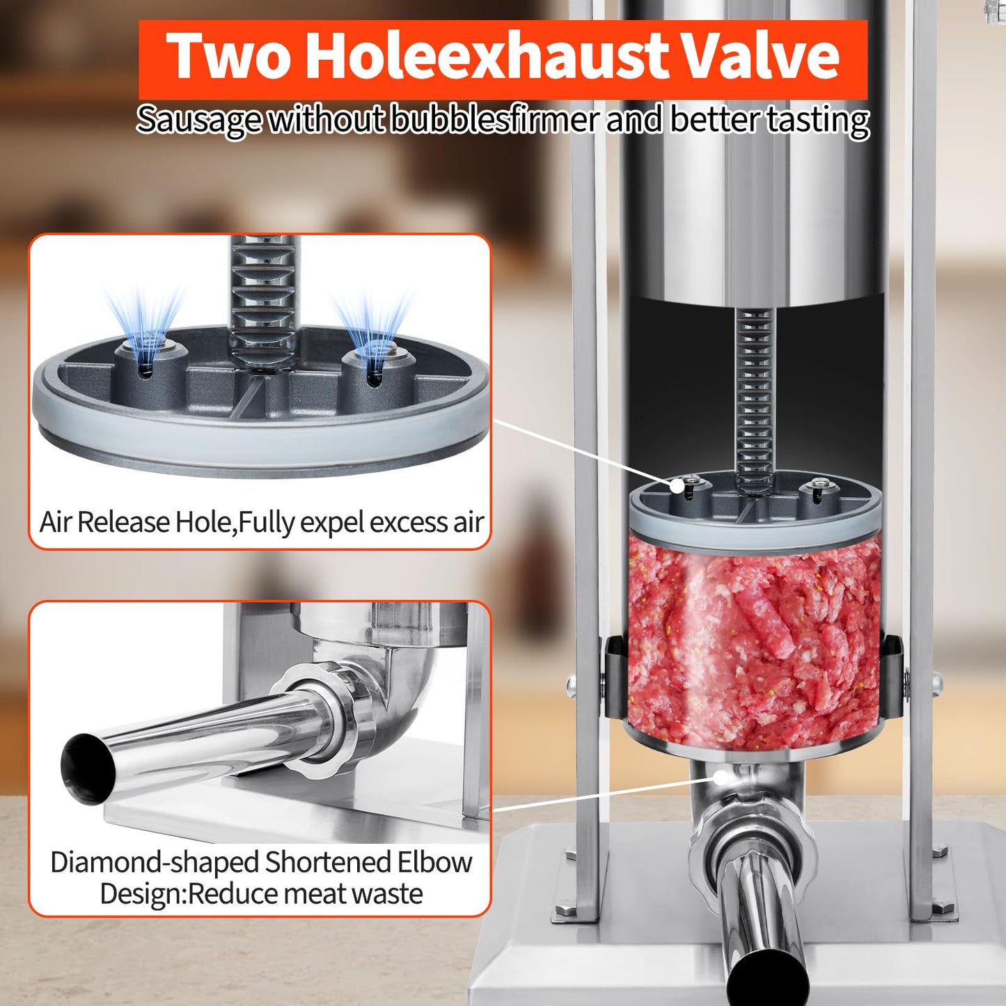 GarveeTech 15LBS/7L Sausage Stuffer, 304 Stainless Steel Manual Sausage Maker with 2-Speed Gear, Sausage Stuffer Machine with 5 Filling Tubes & Cleaning Kit for Household or Commercial Use