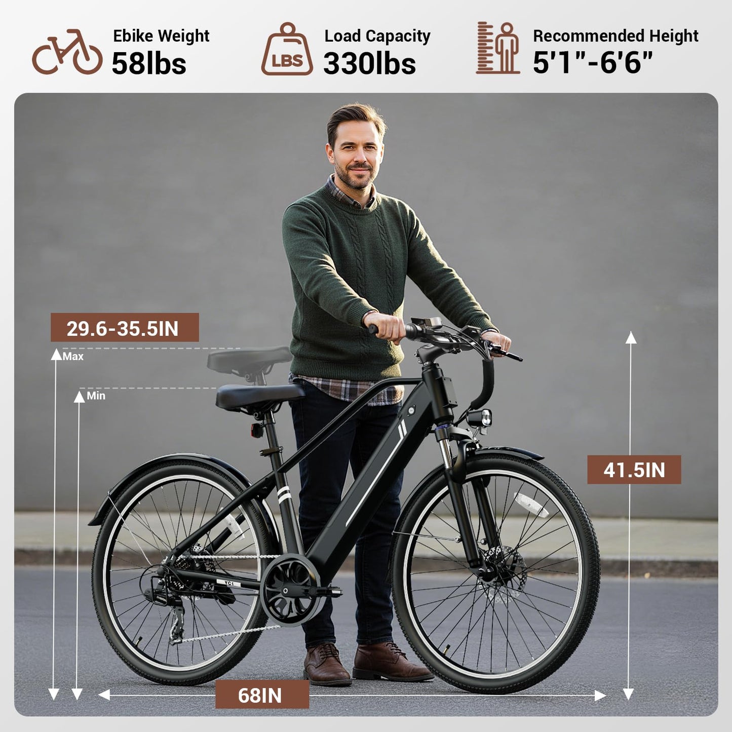 Electric Bikes for Adults,1000W Electric Bike, 26" Ebikes for Adults with 375Wh Removable Battery, 25MPH&40Miles Long Range Bicycles, Commuter Ebike for Men/Women, UL Certified (Standard eBike, Black)
