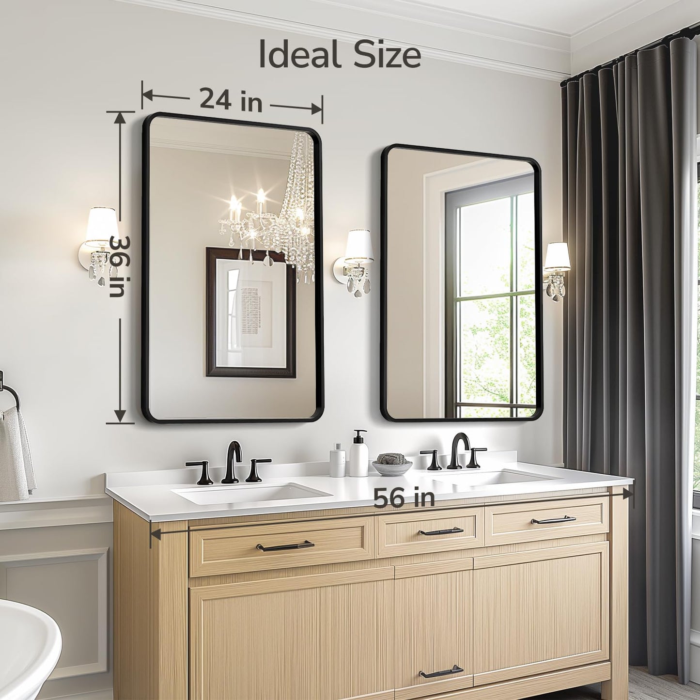 USHOWER 2-Pack Black Bathroom Mirrors for Over Sink 24 x 36 Inch, Metal Frame Rectangle Wall Mirror, Modern Farmhouse Vanity Mirror, Wall Mounted