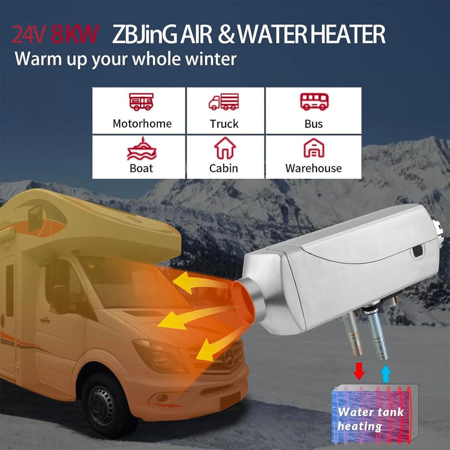 8kW Diesel Heater 24V All-in-One Water -Air Heater with LCD Display,Aviation Plug,Auto Temp Control,for RV Water Tank Heating, Diesel Parking Heater for RVs, Trucks, Ships