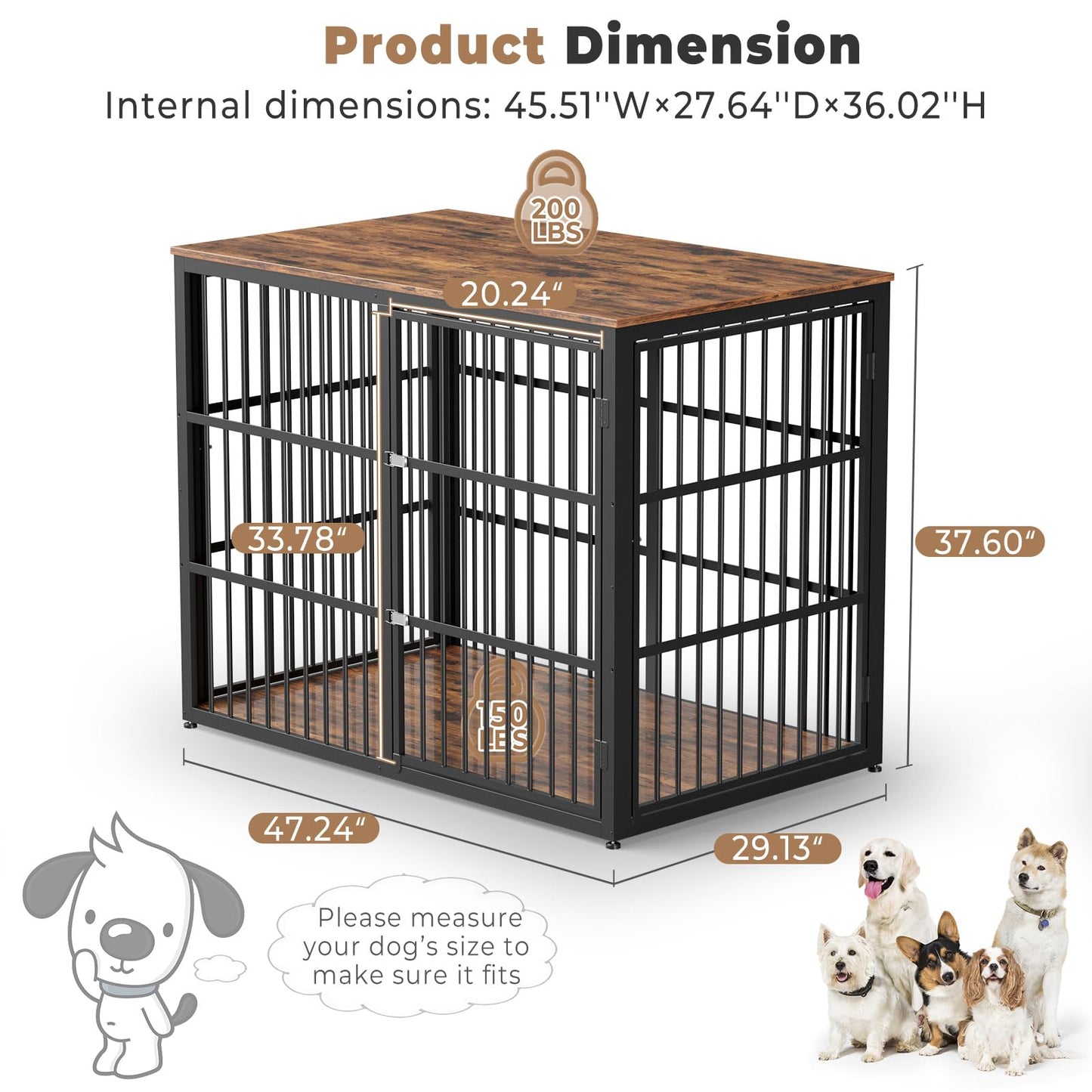 Lyromix 48'' XXL Dog Crate Furniture with 3 Doors,Wooden Crate End Table Heavy Duty Indoor Combination Cage for Medium to Large Dogs, Multiple Units Can be Combined