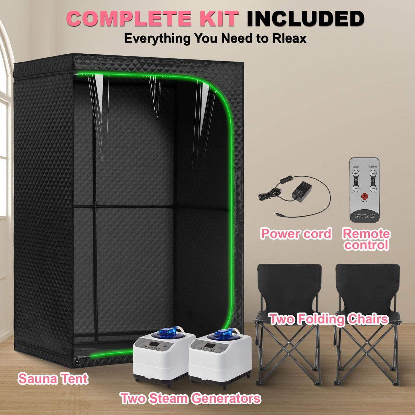 RRGFB Steam Sauna Tent for Home with Transparent Door, Portable Indoor Sauna with Powerful Steam Heating, Foldable Personal Spa for Relaxation (Double Rectangular, Black)