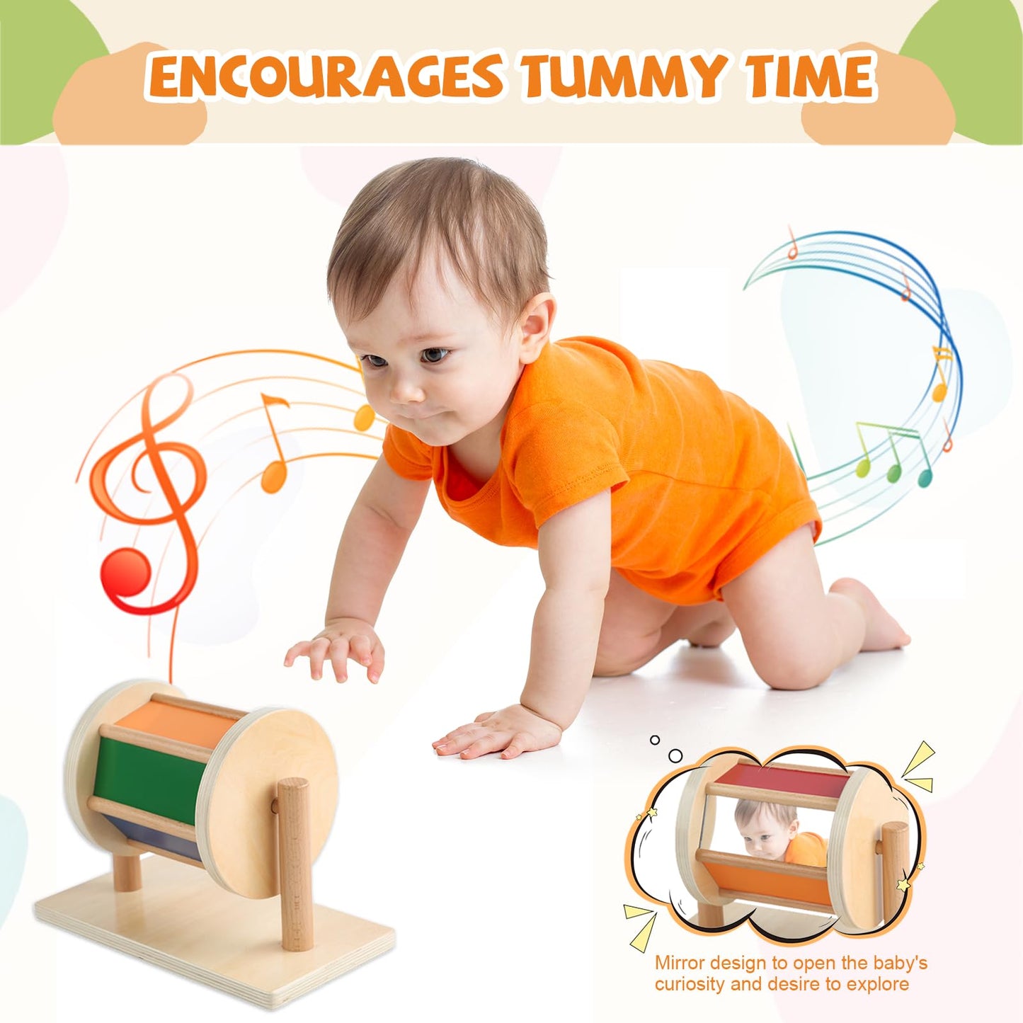 Adena Montessori Full-Size Spinning Drum Montessori Toys for Infant 6 - 12 Months 1 Year Old Babies Toddlers (Typical)