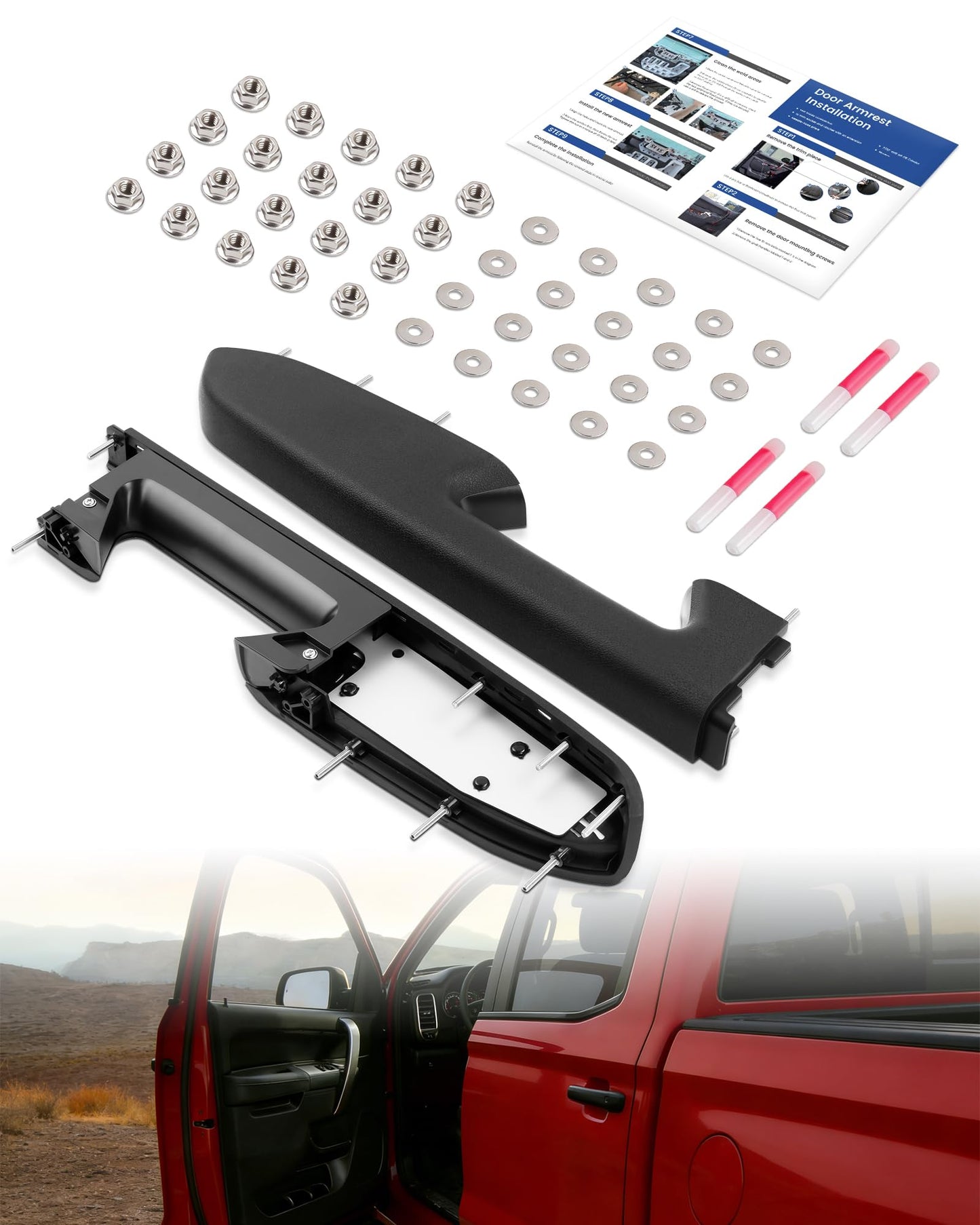 JTSAUTO Silverado/Sierra Upgrade Front Left Driver & Right Passenger Side Door Armrest Repair Kit with Release Handle for 2010-2014 Silverado/Sierra 1500/2500HD/3500HD, Car Door Panel Below Armrest
