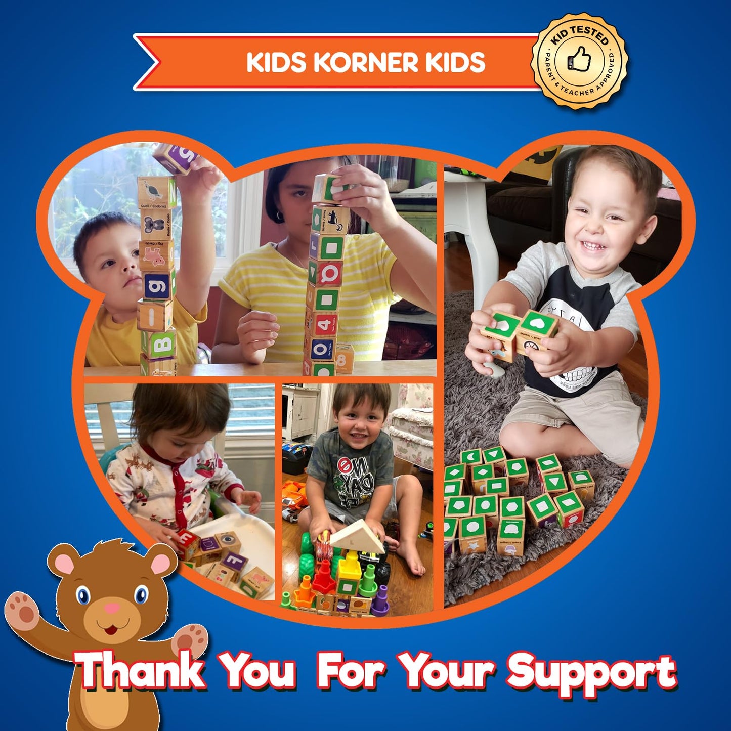 KIDS KORNER Alphabet Blocks Toys for Toddlers - Bilingual Educational Toys, Spanish Learning Toys, Stacking Toys with 30 Wooden Blocks and Toddler Learning Activities eBook