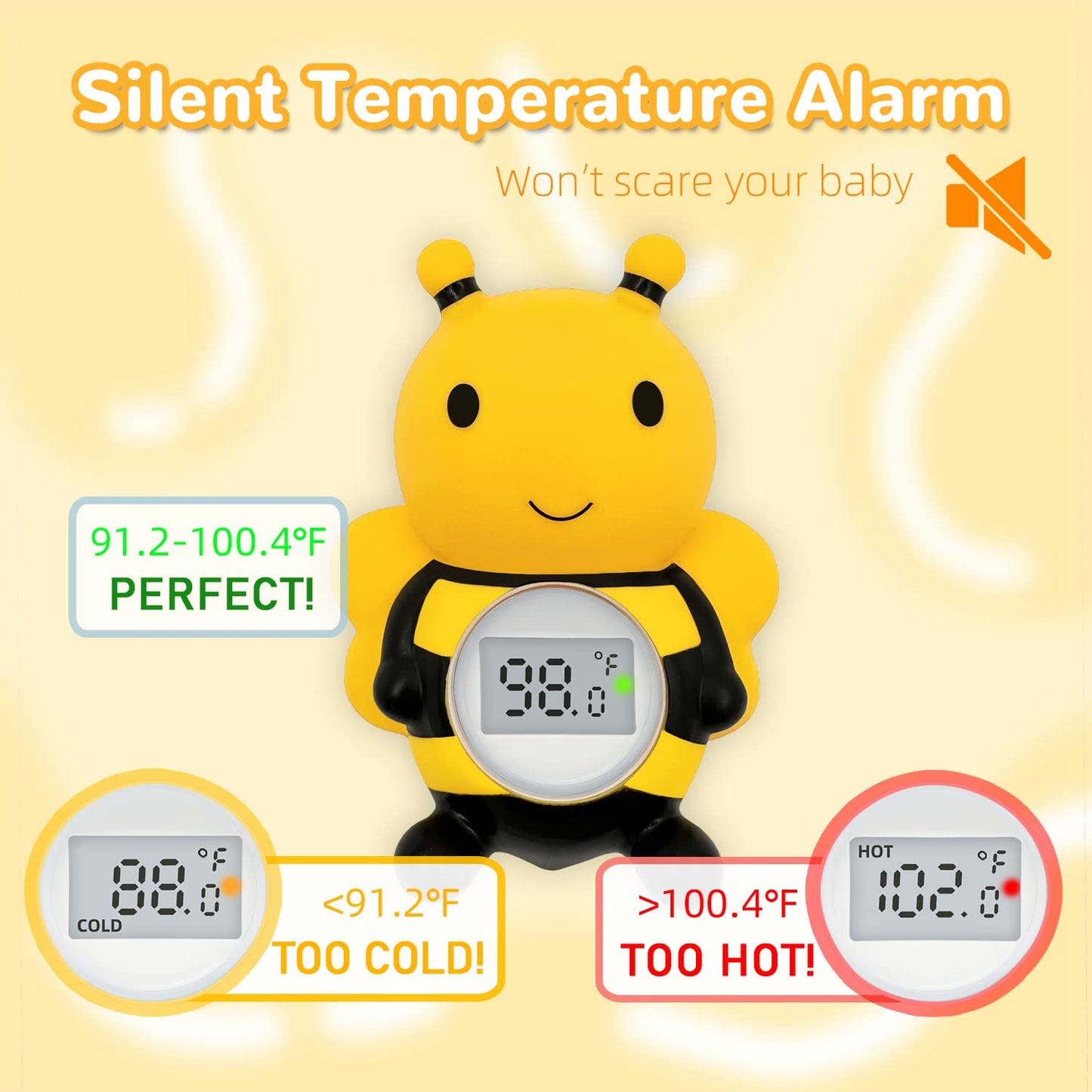 Baby Bath Thermometer Floating Toy - CPC Certified | IP68 Waterproof Water Temperature Thermometer for Bathtub, Tub Toy Gift for Newborn Baby Shower, Infants, Toddlers, Kids (Bee)
