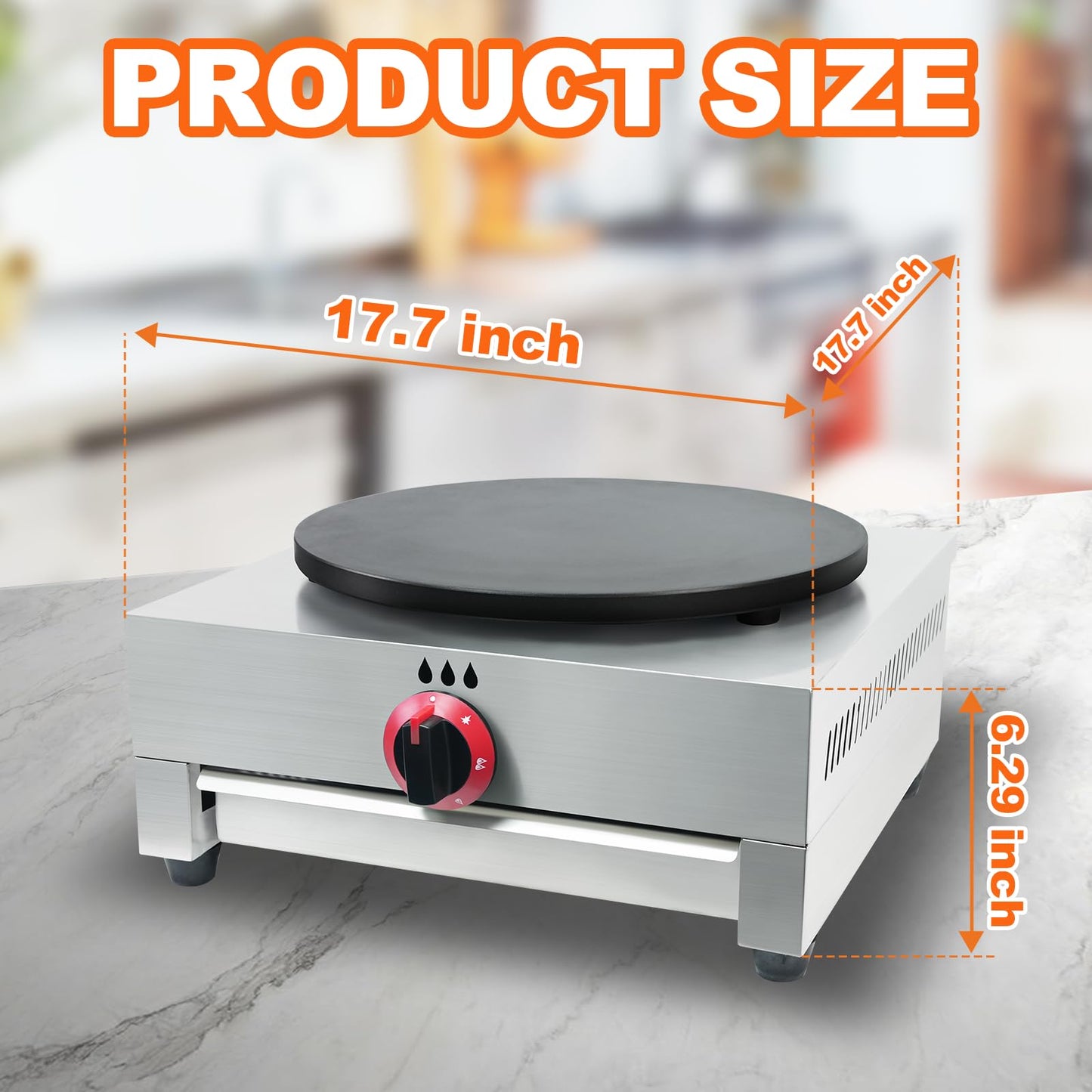 XXUNYNUIN Commercial Gas Crepe Maker 16-Inch Crepe Machine Adjustable Temperature Control Nonstick Stainless Steel Pancake Griddle Machine for Kitchen