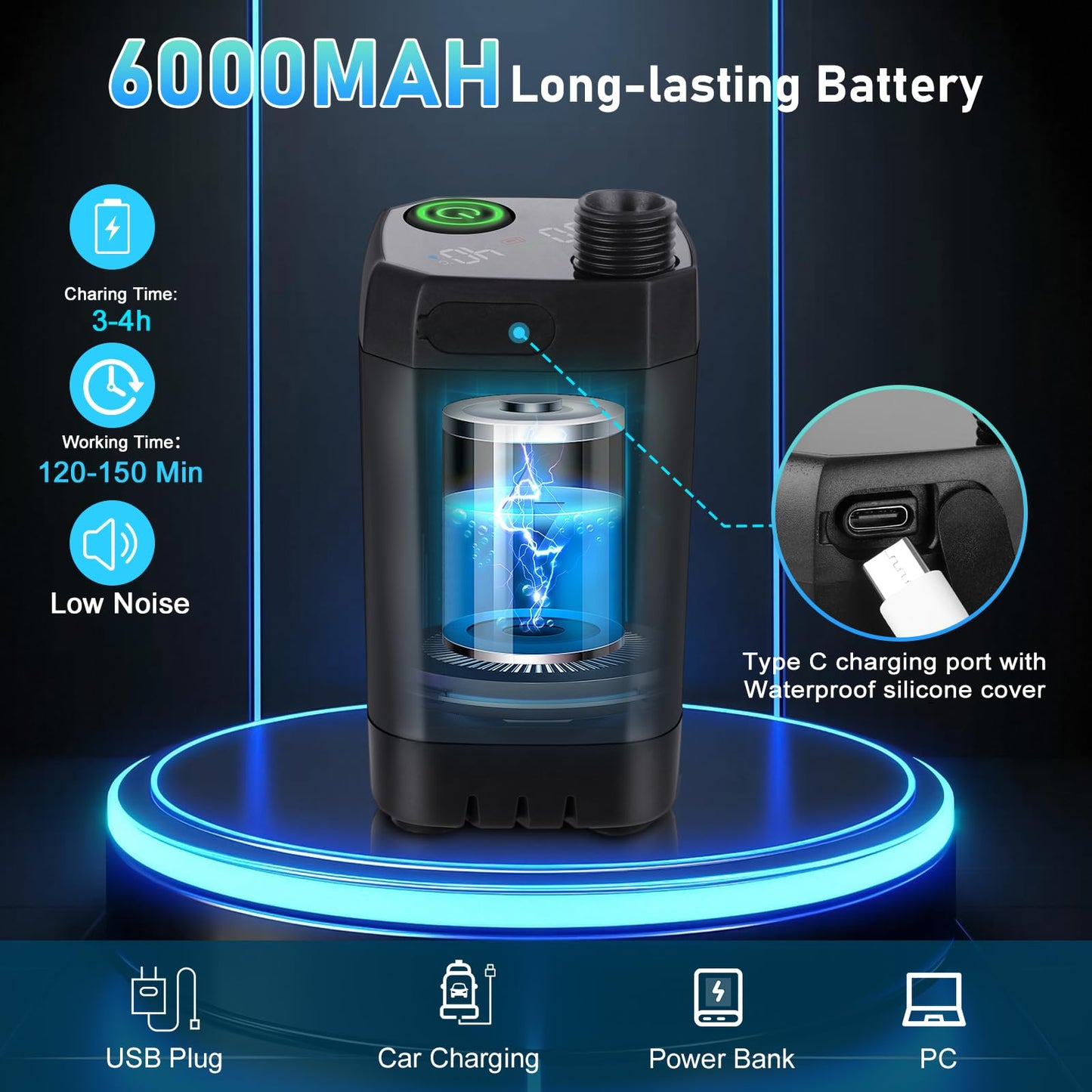 Portable Shower for Camping, Spopal Rechargeable Camping Shower with Collapsible Bucket with Handle 20L Intelligent LED Display, 4 Spray Modes, Outdoor Shower Kit for Hiking, Travel, Car, Pet 【Black】