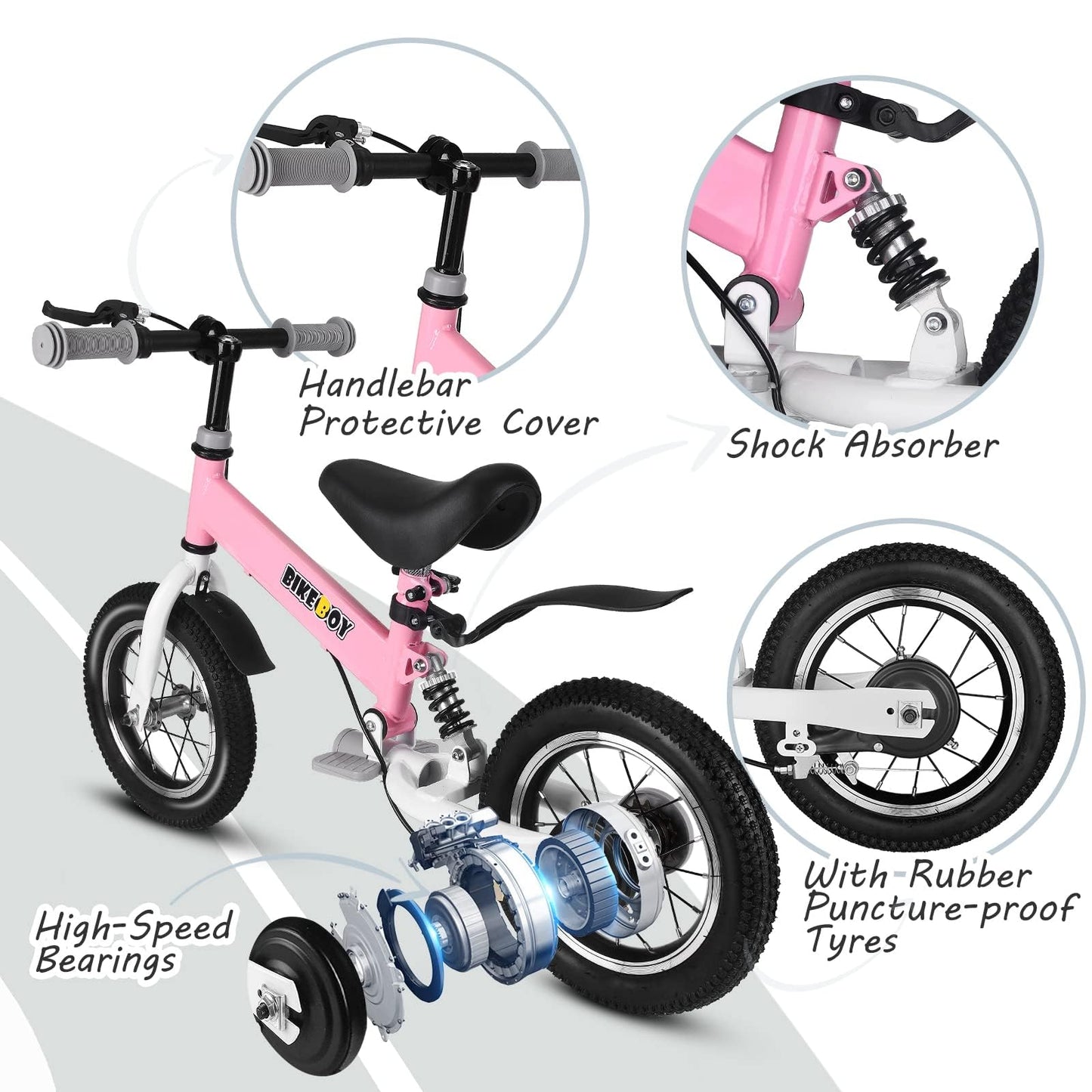 bikeboy Balance Bike 3 in 1,The Dual Use of a Kids Balance Bike and Kids Bike,12 14 Inches for 2-6 Years Old,with Shock Absorbers, Fenders, Pedals, Auxiliary Wheels