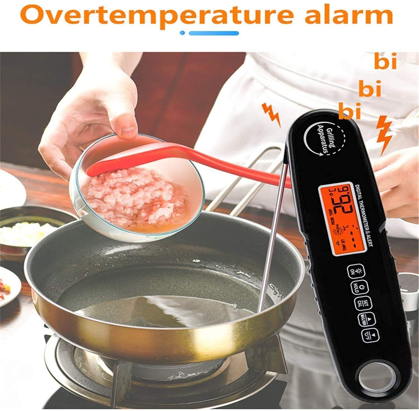 Digital Meat Thermometer, Food Thermometer Instant Read for Grilling, Digital Thermometer with Backlight Alarm Function for Outdoor BBQ, Cooking, Party(Blue)
