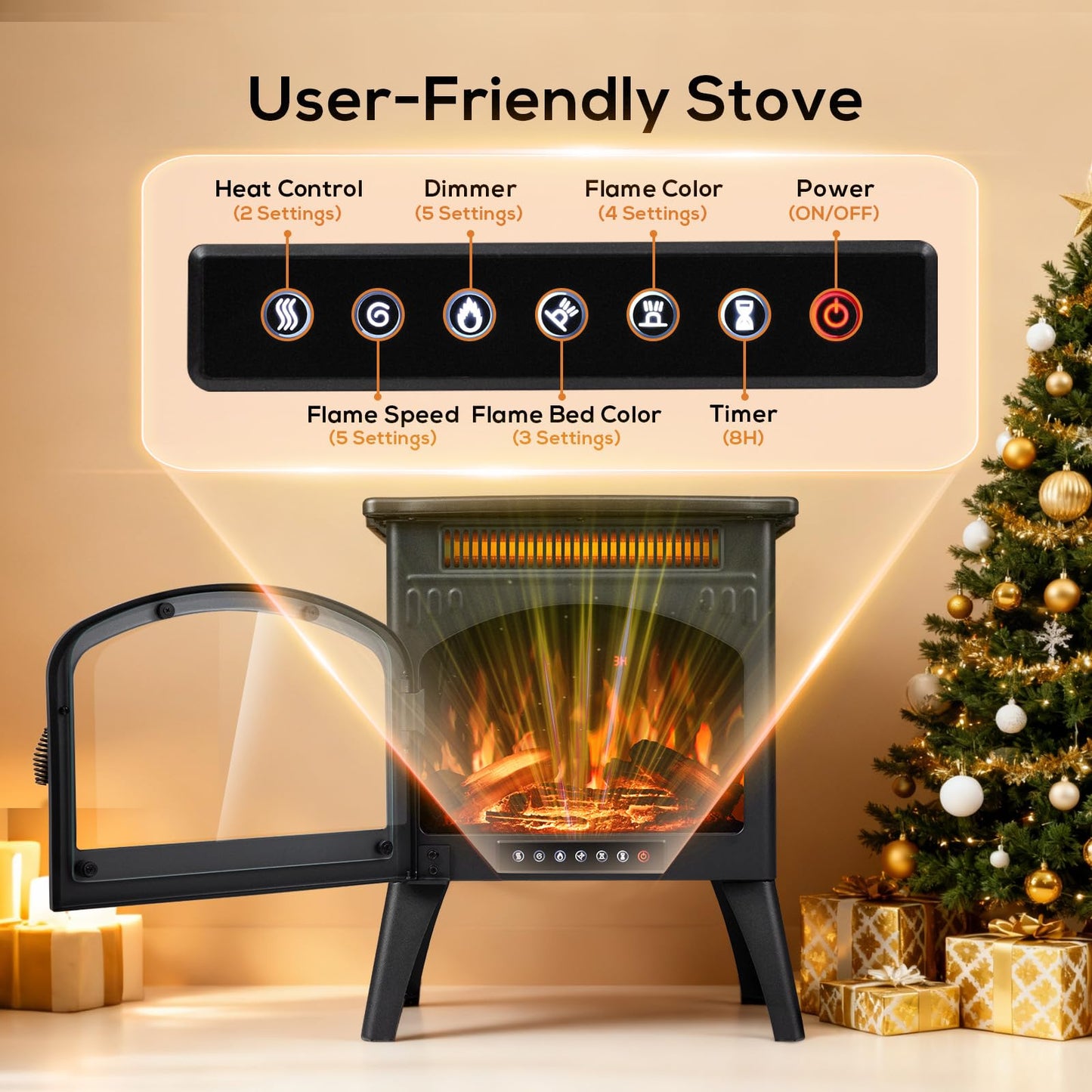 ZAFRO 21" Freestanding Electric Fireplace with Remote, Fireplace Space Heater with Adjustable Flame Color and Brightness, Thermostat/Sleep Mode/Overheat Protection for Bedroom, Living Room(Black)