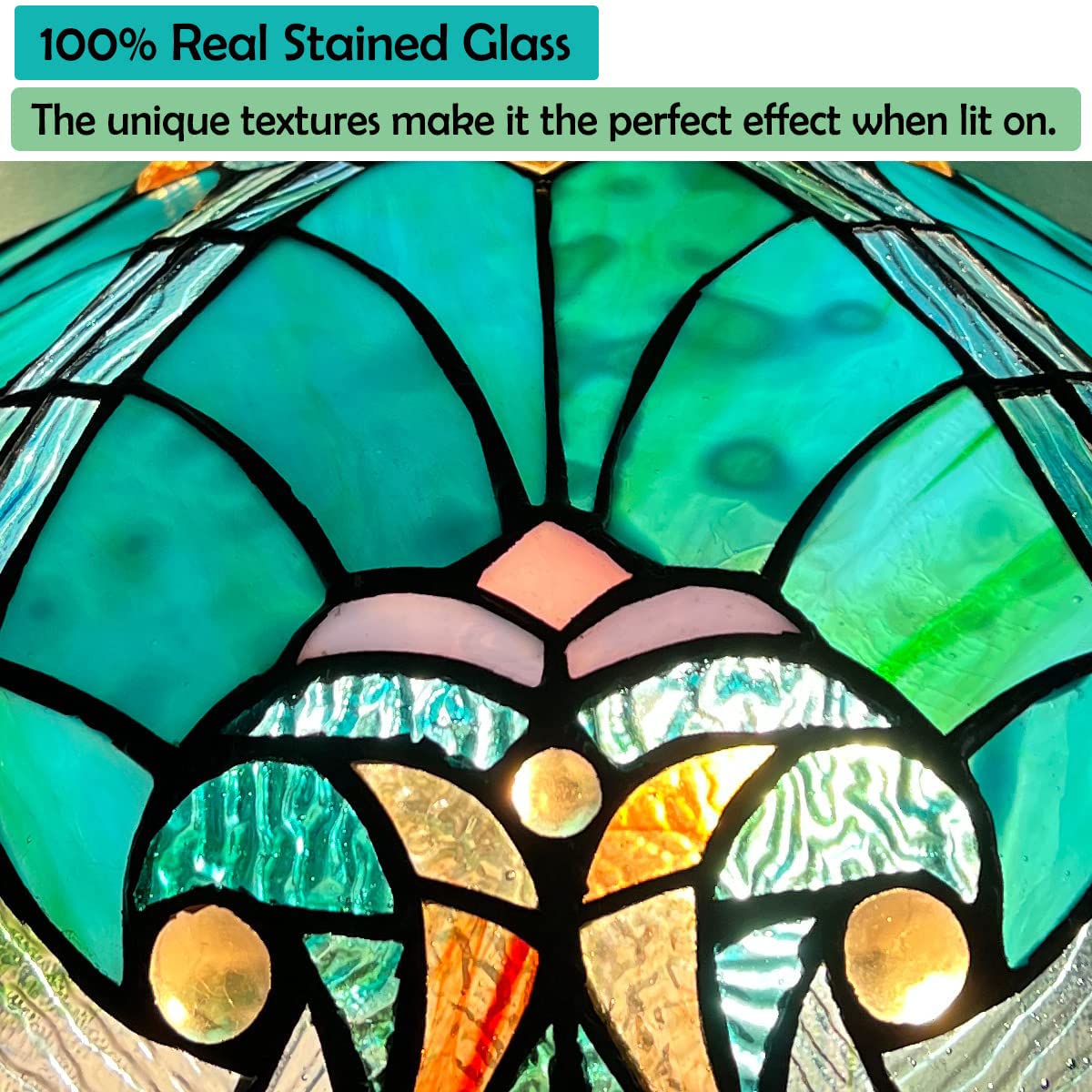 COTOSS Tiffany Table Lamp Sea Green Stained Glass Table Light Antique Style 16 inch Large Desk Lamp 2 Light Victorian Vintage Beside Reading Lamp for Living Room Bedroom Office