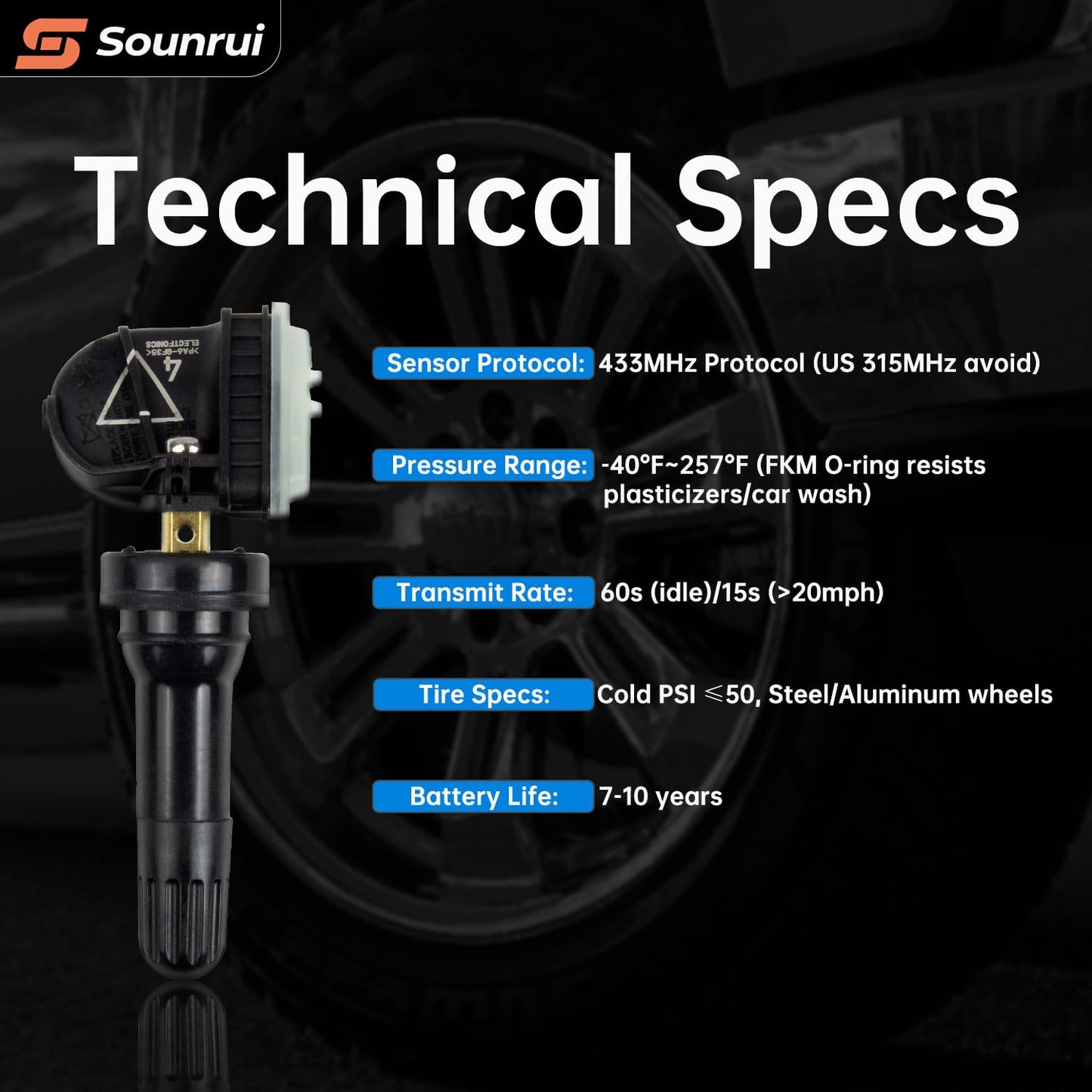 Tire Pressure Sensors for 2016-2023 Buick Encore GX/Lacrosse/Regal, Cadillac CT6/XT5, Chevy Camaro/Cruze/Malibu - 433MHZ TPMS Sensor Replacement (OEM 13589601,13598773,13506028)