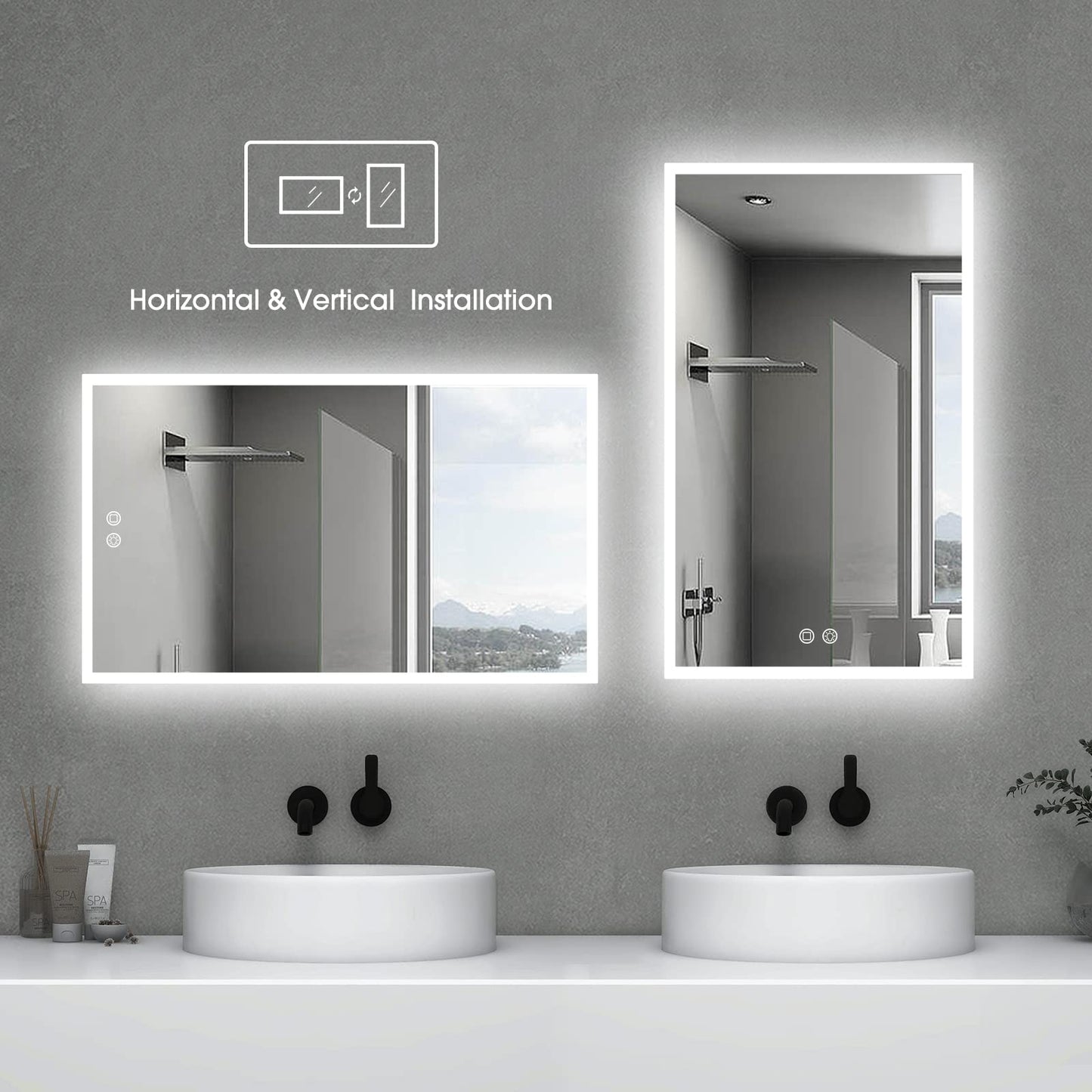 Evokor 40 x 24 Inch Led Smart Bathroom Mirror with Lights, Anti Fog, White/Warm/Natural Light, Dimmable, Lighted Vanity Mirror Wall Mounted, CRI92, IP54 Waterproof (Horizonal & Vertical