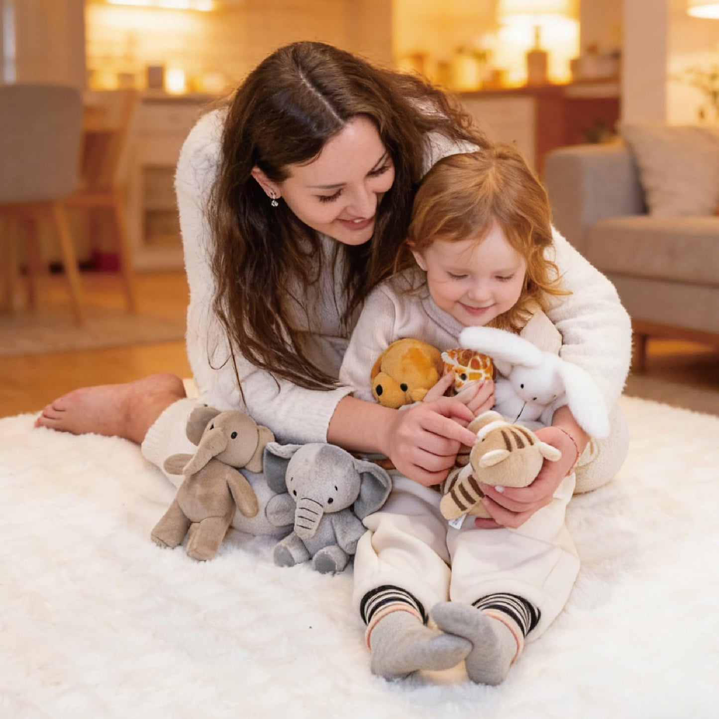 AmyToo 6 Pcs Stuffed Animals Bulk, 8 Inch Small Stuffed Safari Animals, Zoo Stuffed Animals Set (Cat Dog Elephants Giraffe Bunny) Baby Shower Party Decor, Easter Gift for Classroom Kids, Teens, Girls