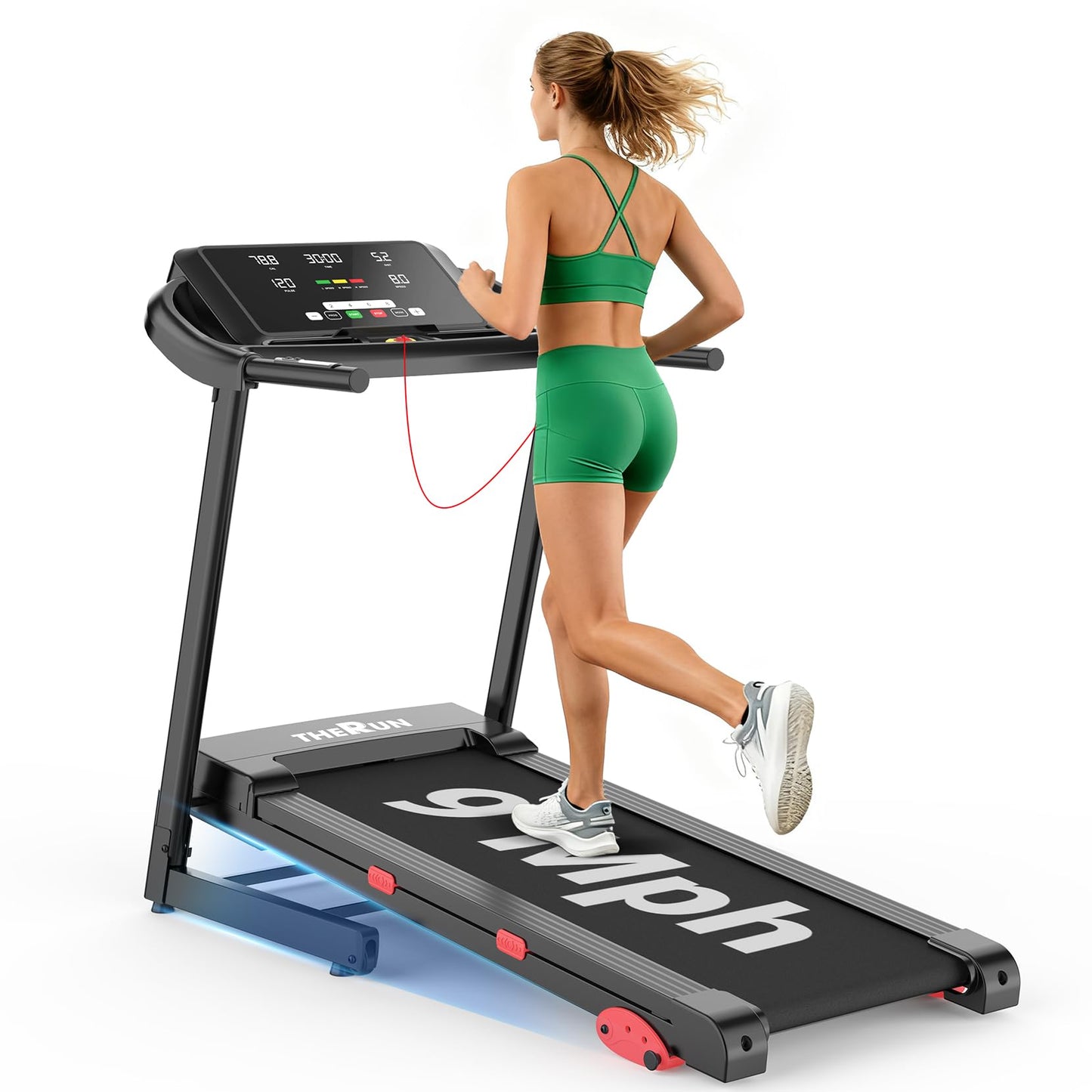 THERUN Incline Treadmill 18" LED Screen & 16.5‘’ Wide Belt, Running Treadmill 2 Layers Shock-Absorbing, Foldable for Indoor Fitness Workouts