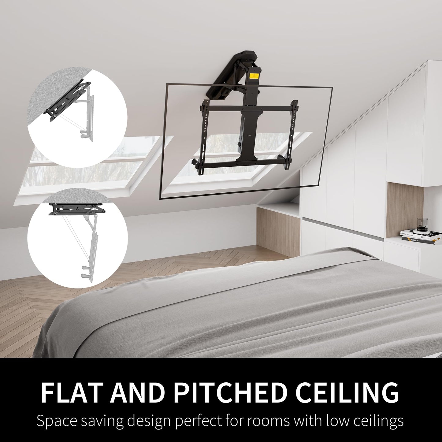 VIVO Electric Ceiling TV Mount for 32 to 70 inch Screens, Large Flip Down Motorized Pitched Roof VESA Mount, Master Pack, Black, MOUNT-E-FD70