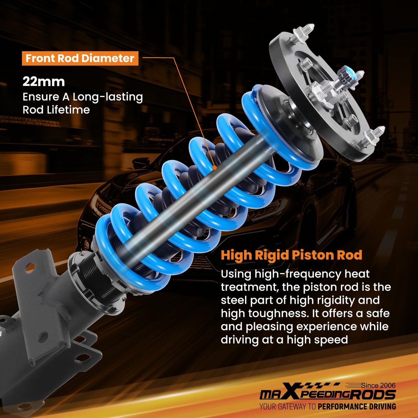 maXpeedingrods Coilover for Ford Mustang S-197 2005-2014, for Ford Mustang GT S-197 2005-2014, 24 Levels Damper Adjustable Coilovers Suspension Kit, Height Adjustable T6 Upgraded Lowering Kits Blue