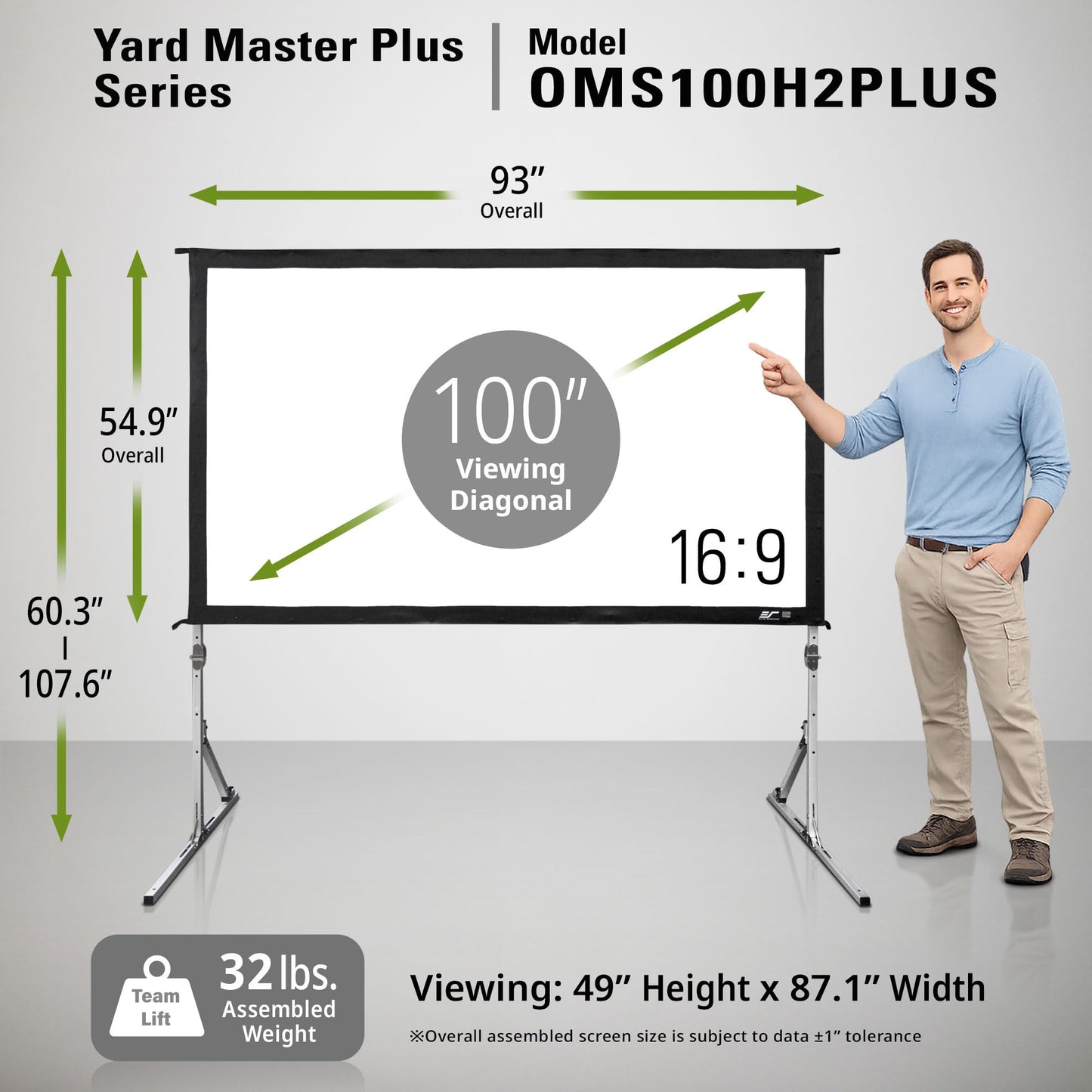 Elite Screens Yard Master Plus, 100-INCH 16:9, 8K 4K Ultra HD 3D Ready Indoor/Outdoor Portable Home Movie Theater Projector Screen, Front Projection - OMS100H2PLUS | US Based Company 2-YEAR WARRANTY