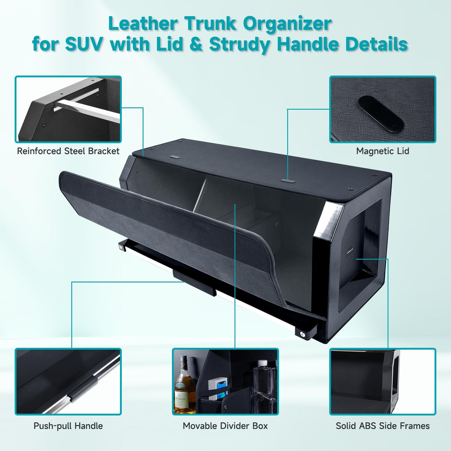 Car Trunk Organizers with LED Light, SUV Trunk Storage Box with Light, Trunk Organizer with Magnetic Lid & Sturdy Handle, Waterproof Car Storage Powered by 4 AA Batteries(Batteries Not Included)