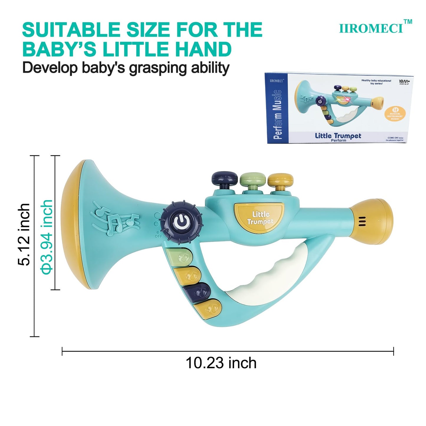 IIROMECI Musical Instruments Toys for Kids, Toddlers Little Trumpet and Baby Educational Toy for Girls & Boys Ages 1-3 (Blue)