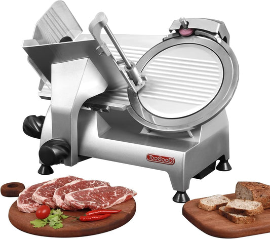 Toogood 10" Electric Commercial Meat Slicer - 1/3 HP Meat Slicer Heavy Duty with Carbon Steel Blade, Deli Food Slicers Machine for Commercial and Home Slicing Meat/Cheese/Bread, Adjustable Thickness