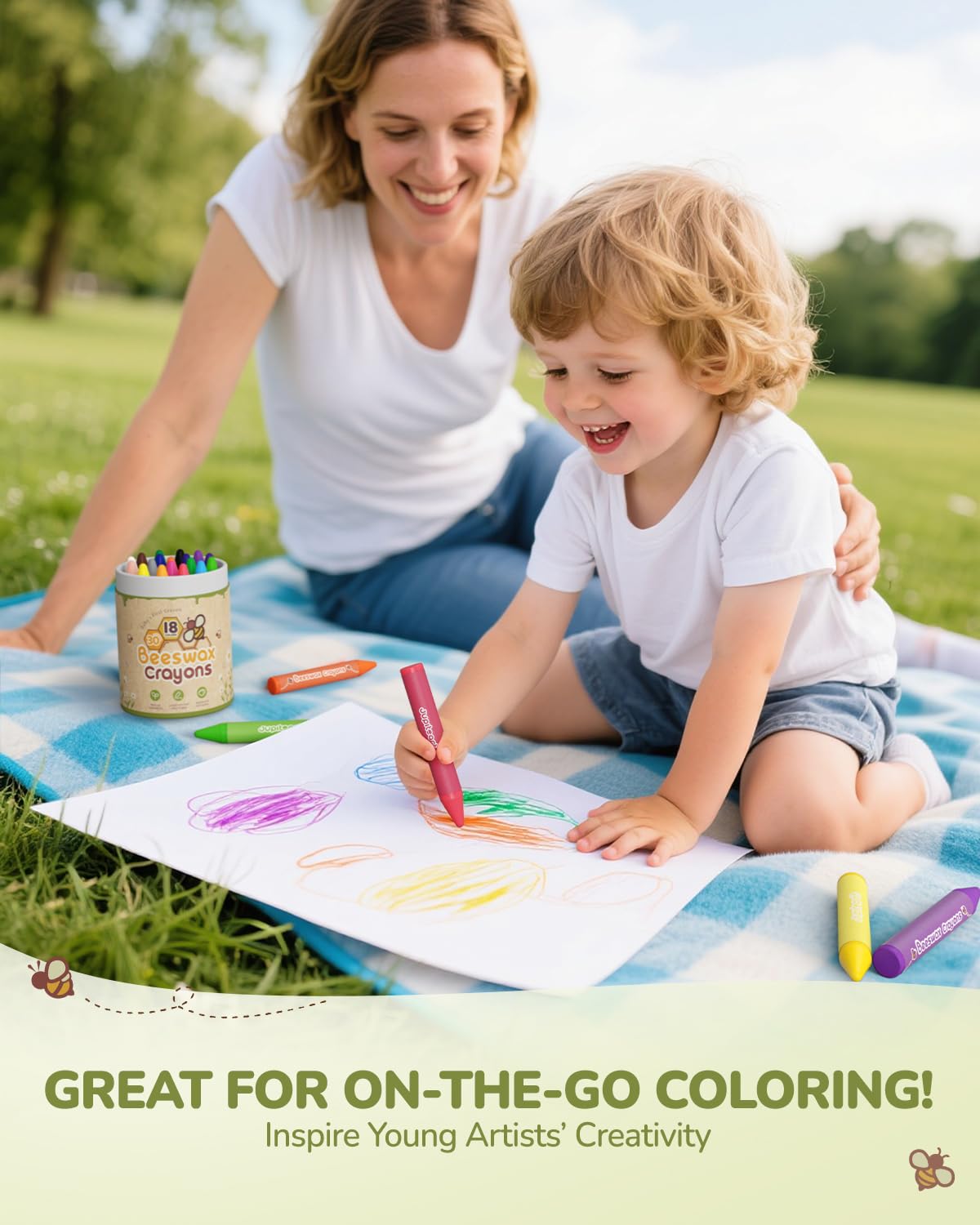 JUPITEARTH Beeswax Crayons for Toddlers 1–3, 18 Non-Toxic Silky Crayons, Jumbo and Washable Crayon, Easy to Hold, Safe for Kids, Mess-Free Coloring for Preschool Art Supplies, Ages 2–4, 4–8
