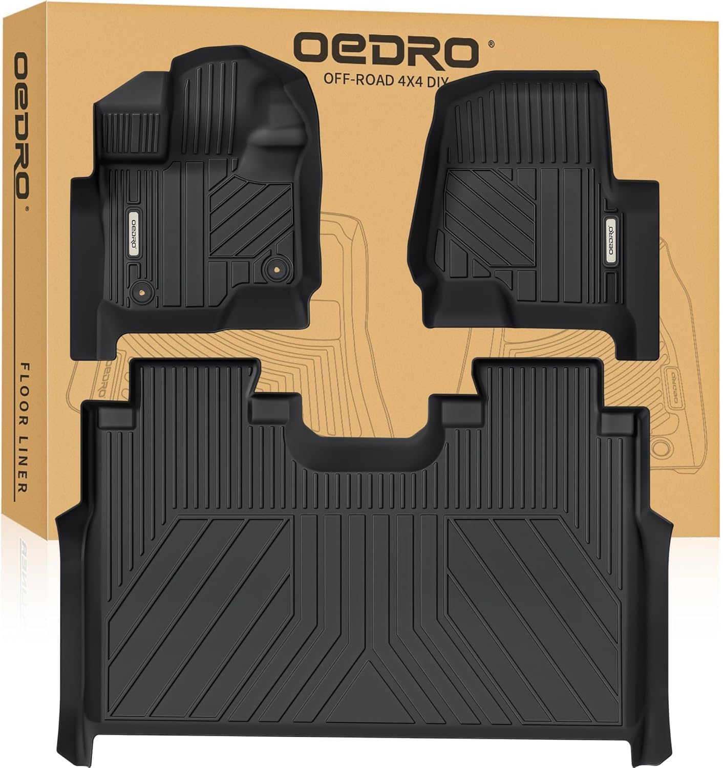 OEDRO Floor Mats Fit for 2015-2026 Ford F150 and 2022-2026 F-150 Lightning SuperCrew Cab, w/o Fold Flat Storage, TPE Precision Fit F150 Accessories Car Mats All-Weather Protection Liner